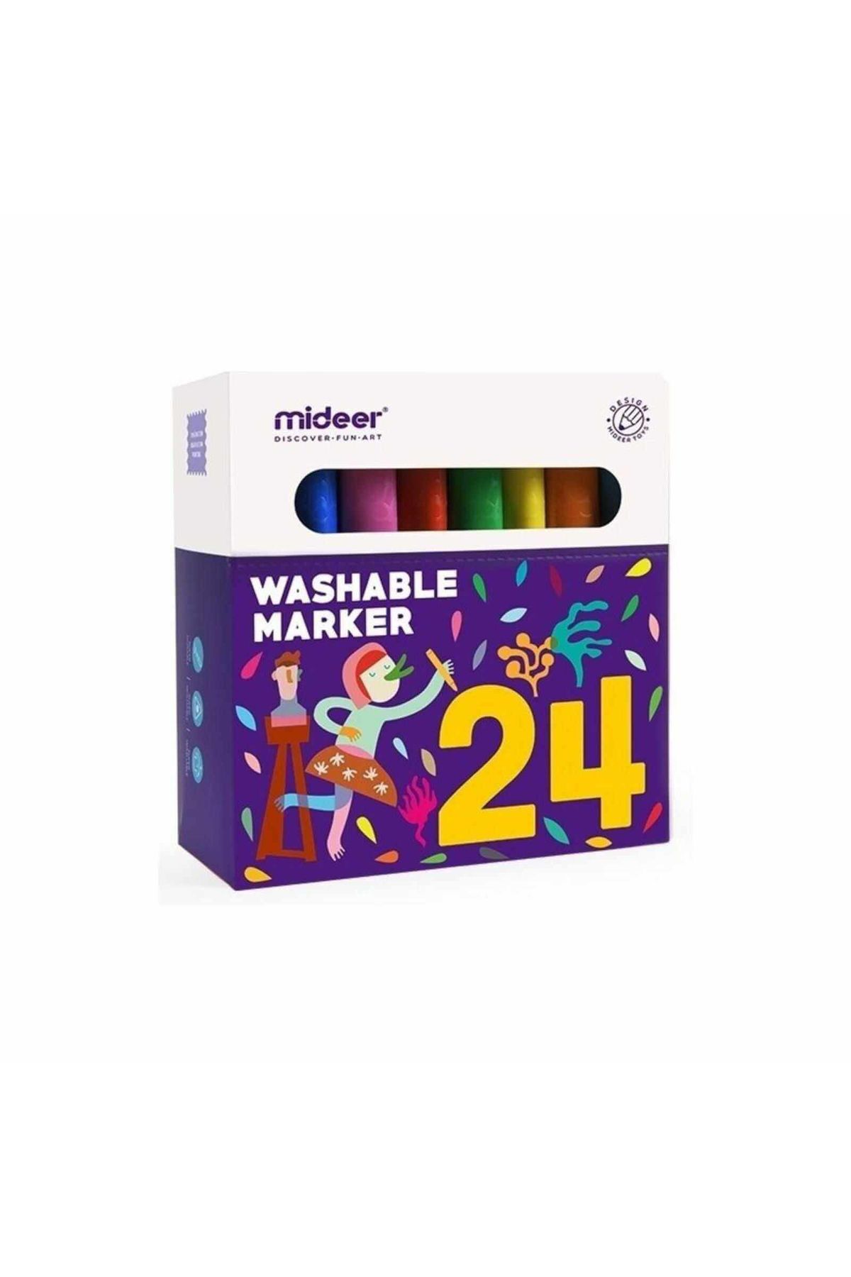 Mideer-Carioci lavabile, Set 24 Culori, Varf Gros, Jumbo, Rezistent la Apasare, Capac Ventilat, MiDeer 1
