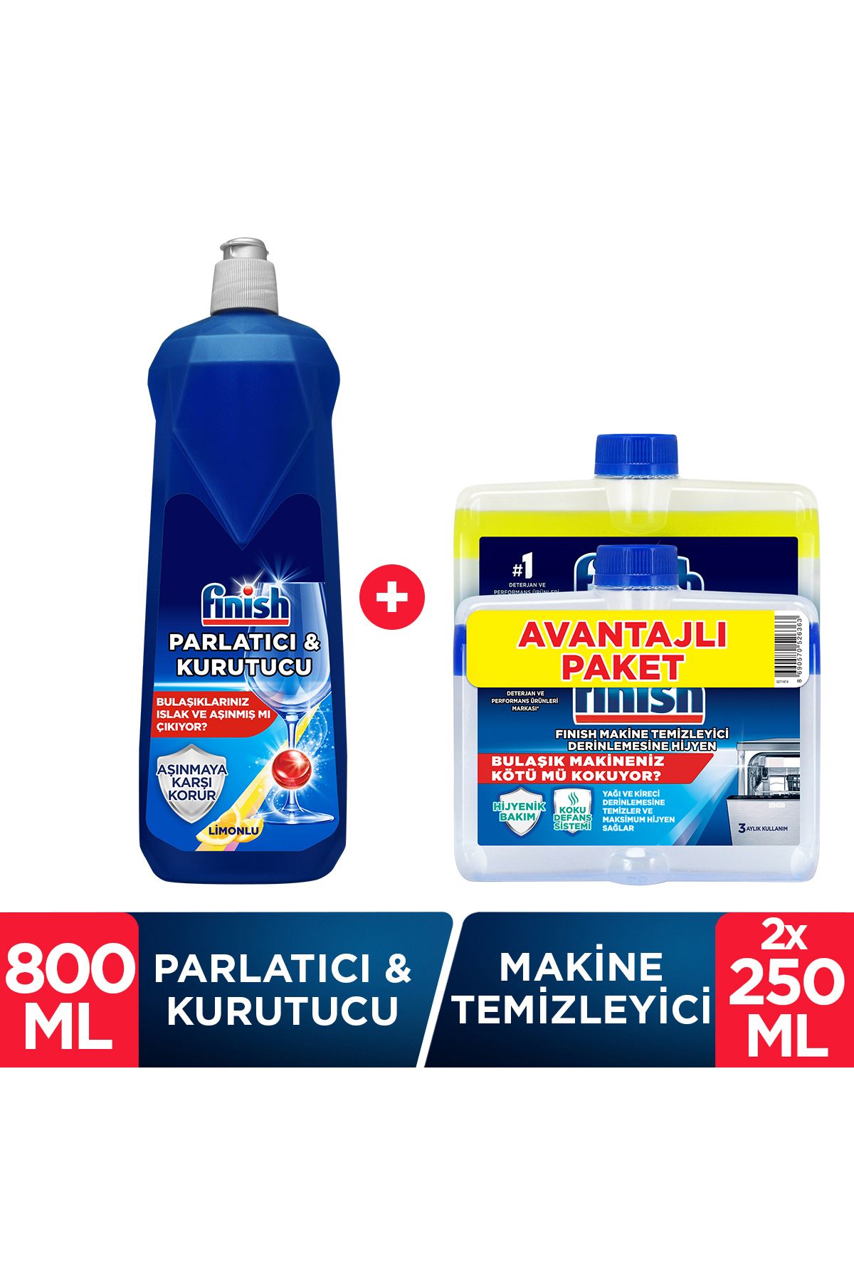 Finish Bulaşık Makinesi Parlatıcı & Kurutucu Sıvı Limonlu 800ml+ Bulaşık Makinesi Temizleyici Sıvı 2X250ml