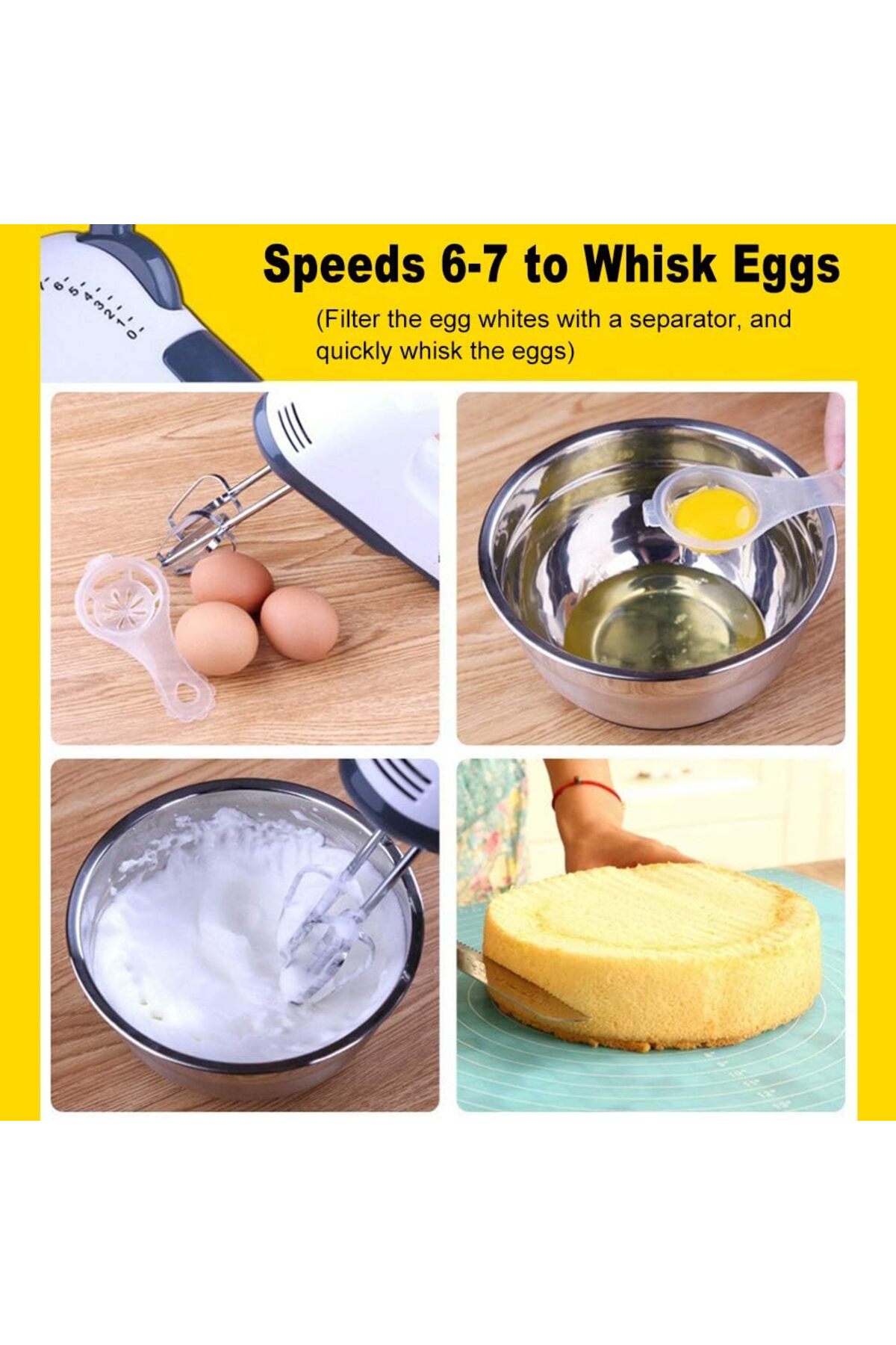 خلاط يدوي كهربائي بقوة 150 وات وخفاقة بيض و7 سرعات وخلط سهل مع خفاقة من الفولاذ المقاوم للصدأ