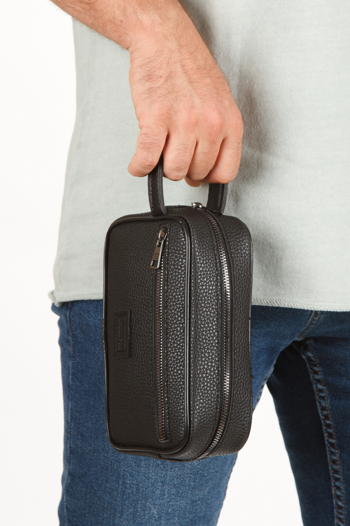 Newish Polo Erkek Deri Portföy Clutch El Çantası Siyah görsel 6