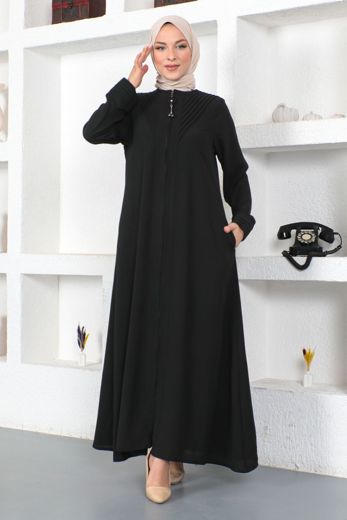 Tesettür Dünyası-Triangle Striped Hijab Abaya Tsd230424 Black 1