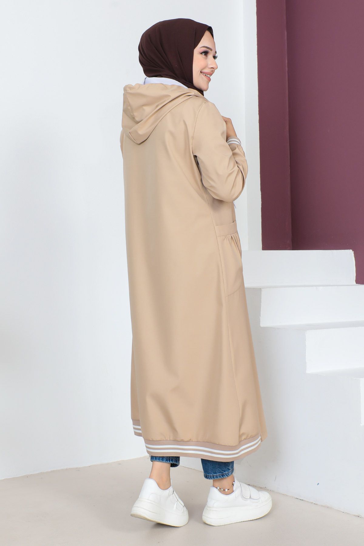 Tesettür Dünyası-Bordás kabát TSD230638 Camel 5