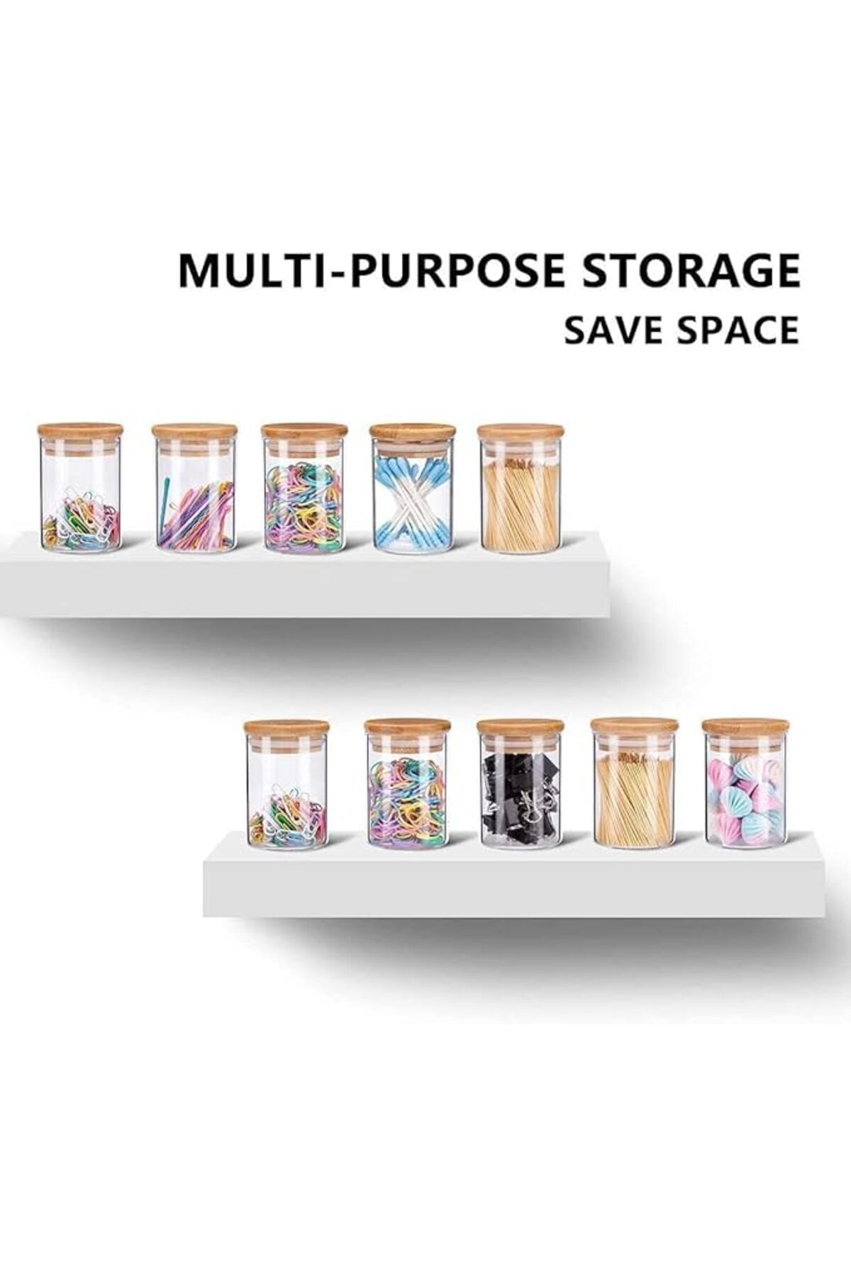 AKDC-Set of 4 Mini Round Glass Jars (500ML) with Bamboo Airtight Lids for Kitchen Storage 7