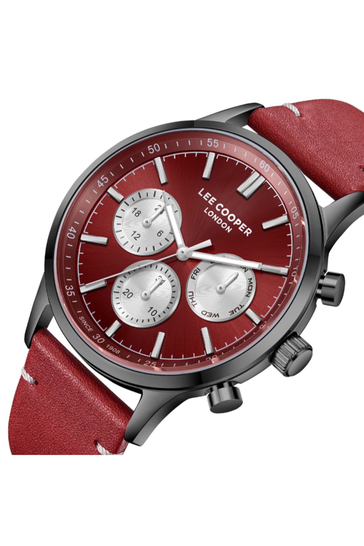 Lee Cooper-LC08001.688 Men Multi Function Display Watch & Leather Strap Red 5