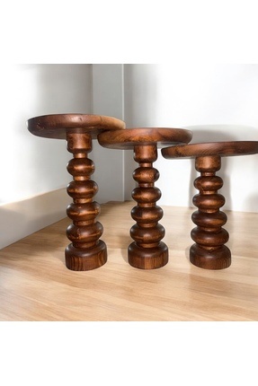 CEGA MOBİLYA Boğumlu mantar sehpa / yan sehpa / Ceviz vernikli