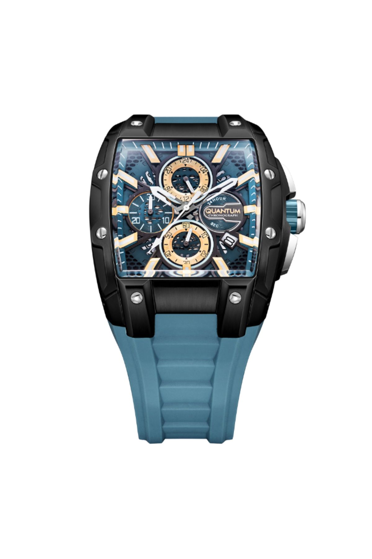 Quantum-HNG1161.675 Men Chronograph Display Watch & Silicone Strap Dark Blue 3