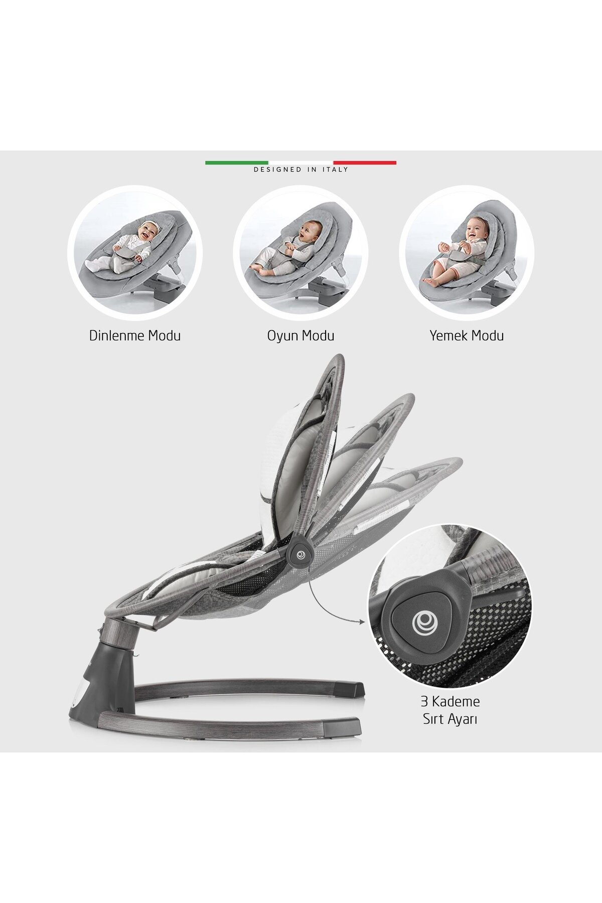 Elele Amore 2 Elektrikli Otomatik Sallanan Ana Kucağı Kademeli Antrasit fotoğrafı 2 (önizleme)