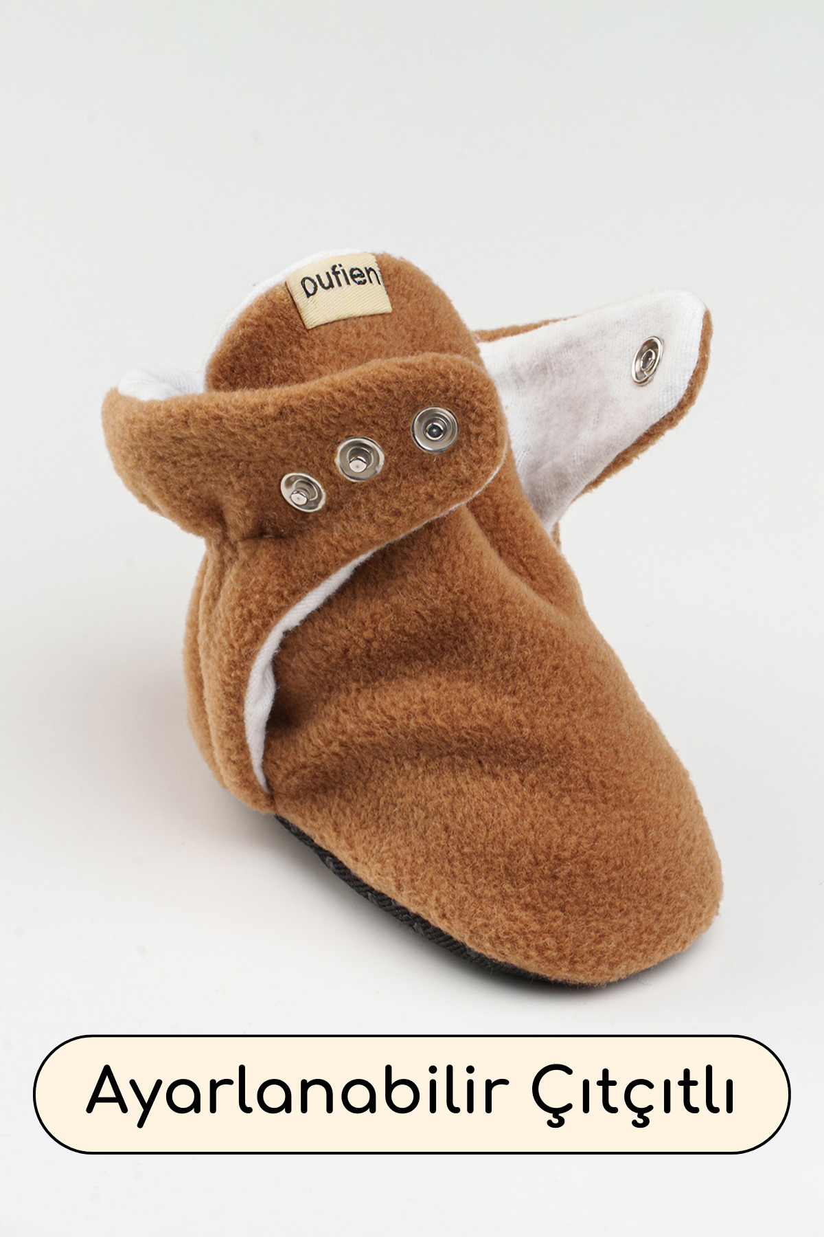 pufien Organik Pamuk Astarlı, Bebek İlk Adım Ayakkabısı, Kaydırmaz Taban, Bebek Pandufu, Kahverengi Patik fotoğrafı 5 (önizleme)