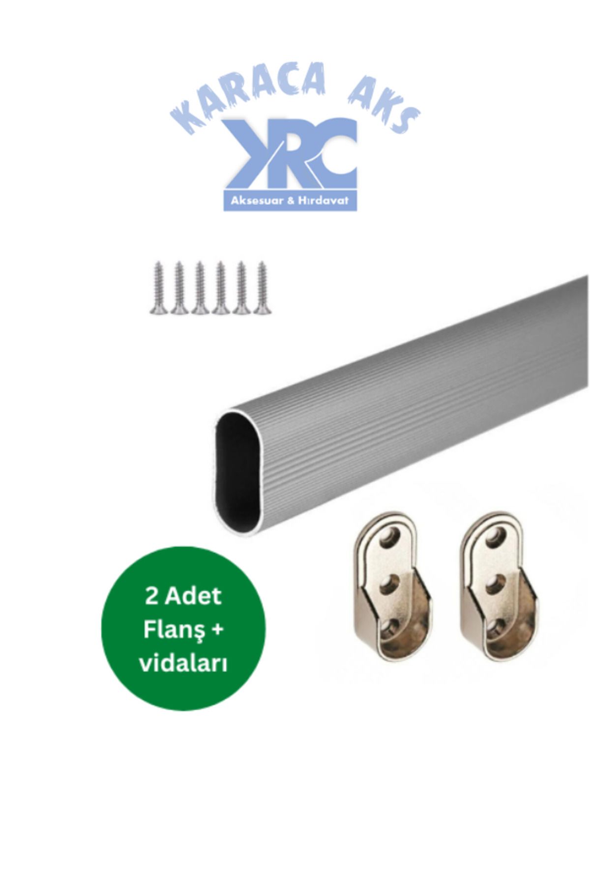 Mikasso Oval Alüminyum 64 Cm Dolap Içi Oval Askı Borusu - 2 Adet Flanş - Montaj Vidaları Mobilya Profilleri