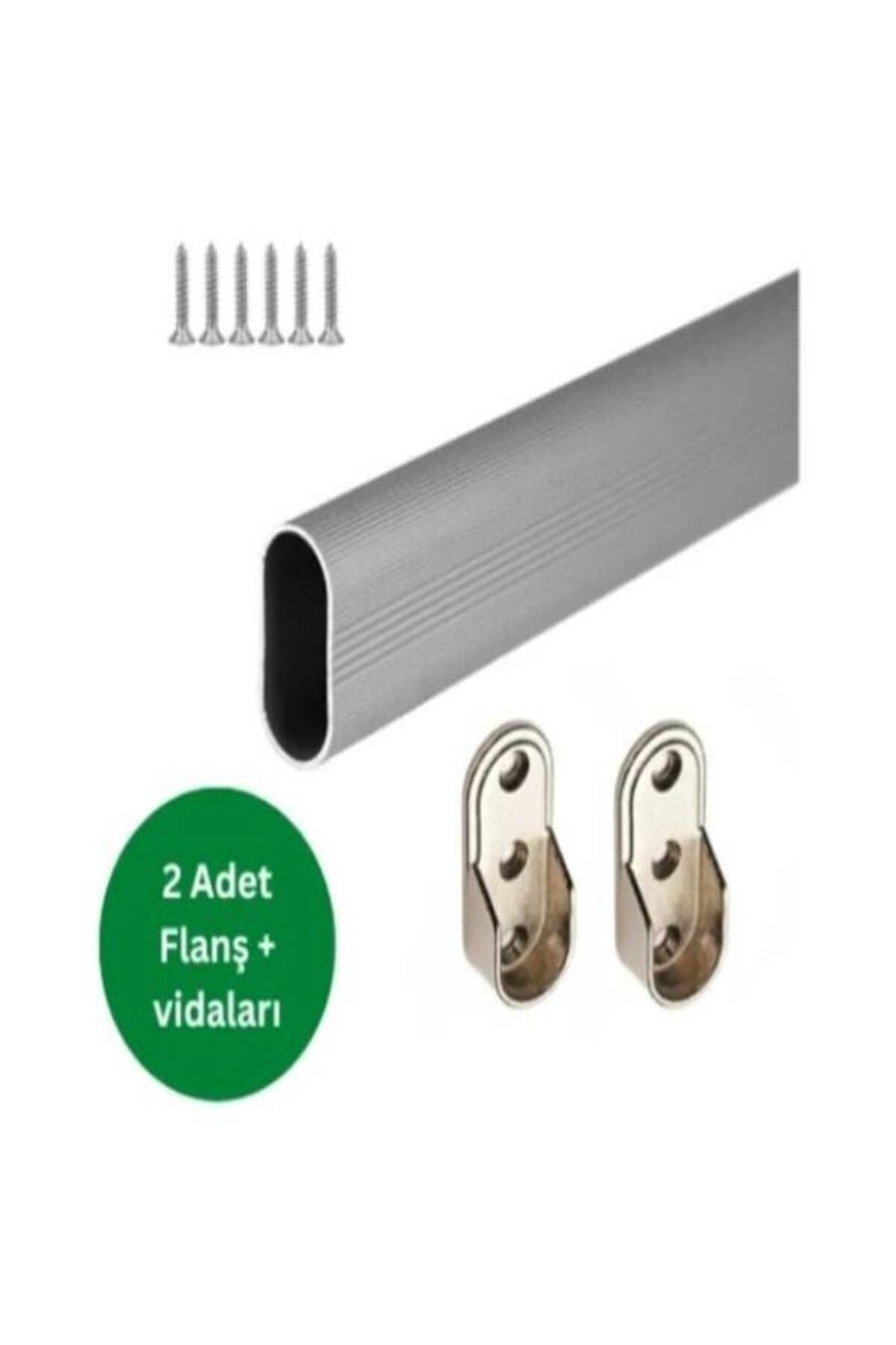 Mikasso Oval Alüminyum 50 Cm Dolap Içi Askı Borusu 2 Adet Plastik Flanş Ve Vidaları Mobilya Profilleri Ekru