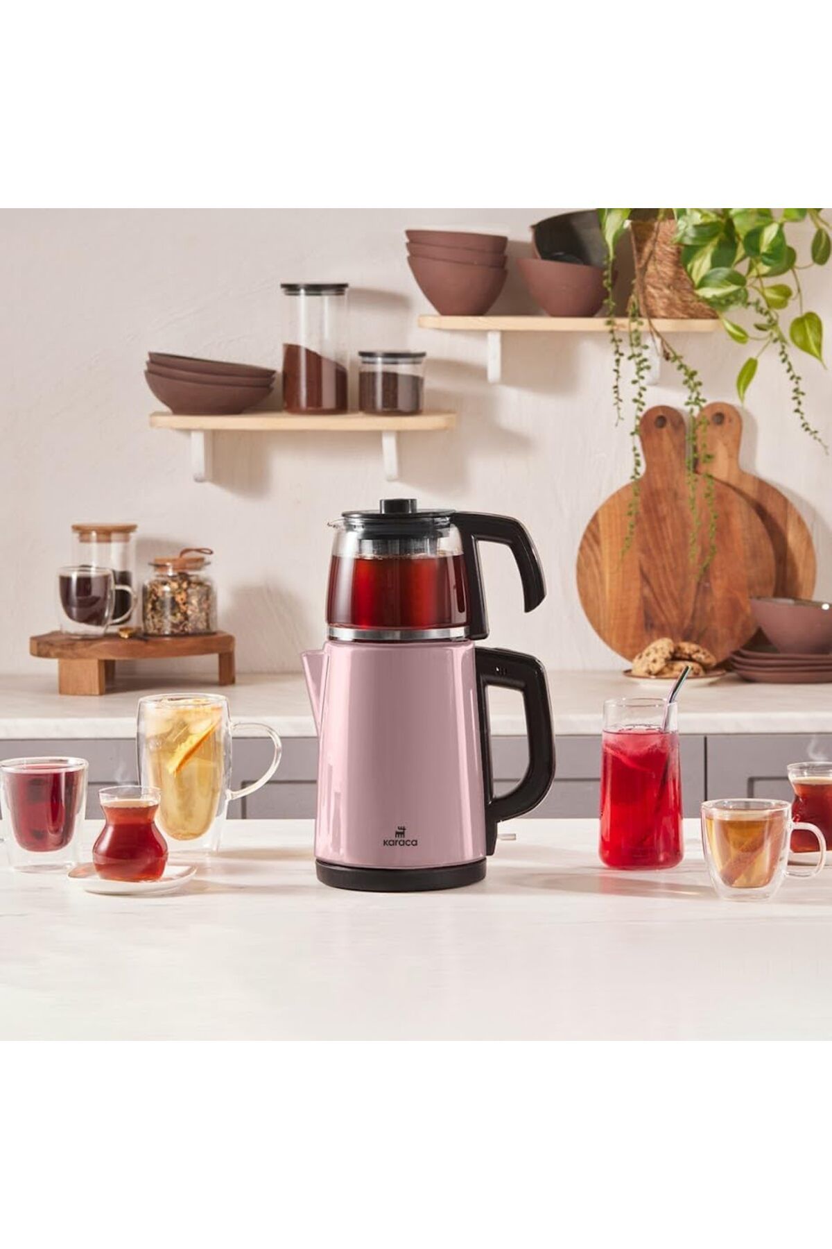 STOREMAX Rom Tea Glass 2 in 1 Çelik Çay Makinesi ve Kettle Cosmic Lilac Romshp 1067323