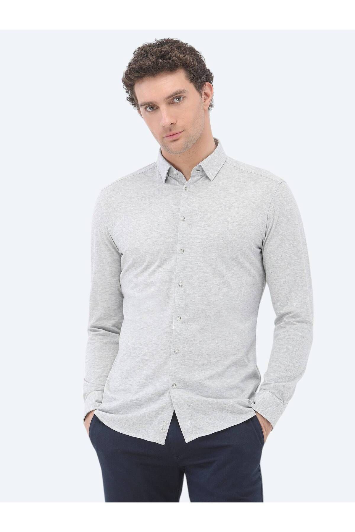 Kip-Gray Slim Fit Casual 100% Cotton Shirt 1