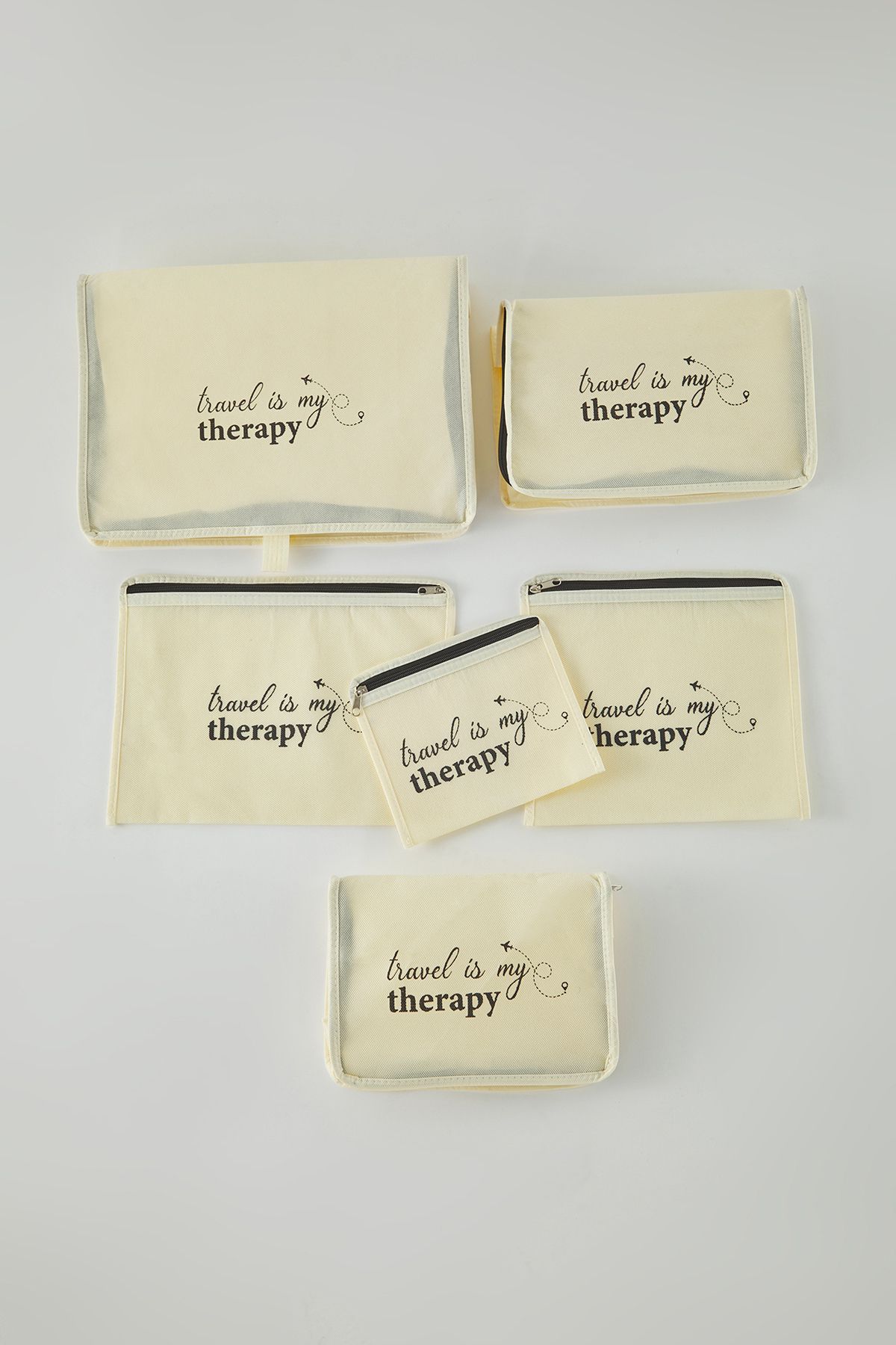 Trendyol Collection-Set of 6 Suitcase Organizers with Slogan Print and Zipper Detail Tphss25Bid00003 2