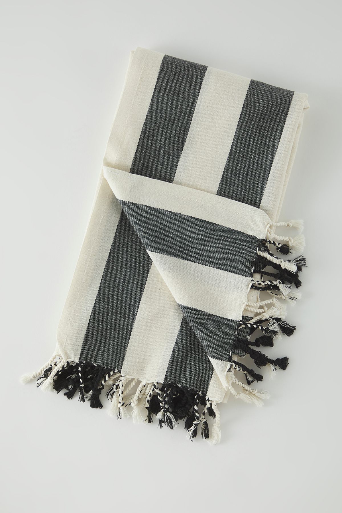 Trendyol Collection Ecru-schwarz Gestreifte Quaste Detaillierte Peshtemal - One Size