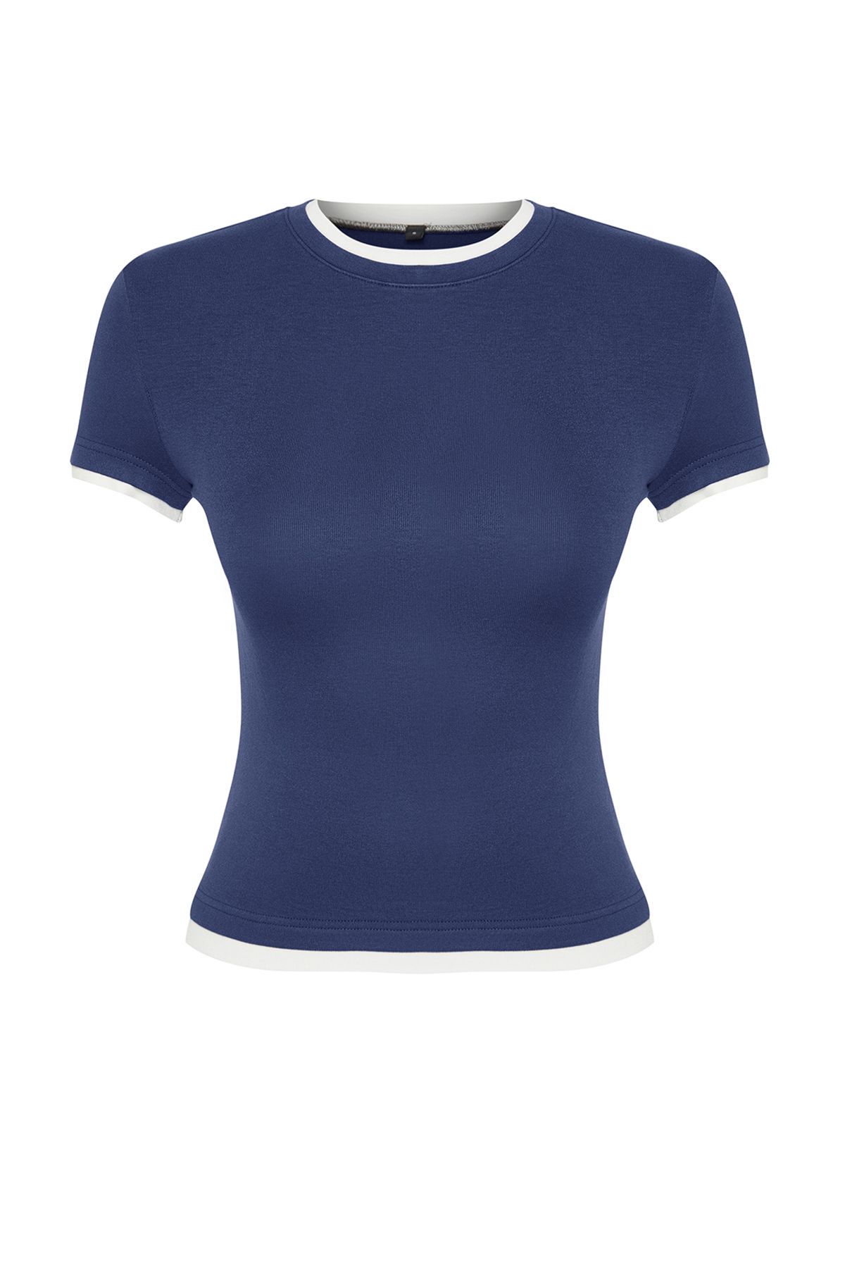 Trendyol Collection-Flexible Viscous Fabric - Indigo Color Block T-Shirt Twoss24Ts00063 7