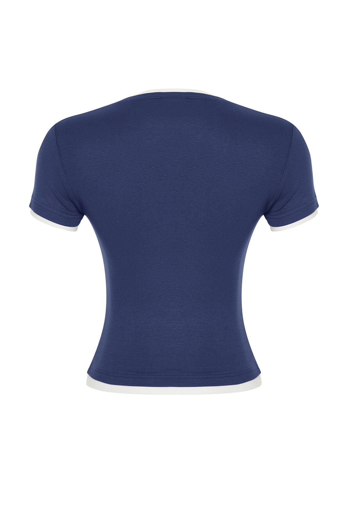 Trendyol Collection-Flexible Viscous Fabric - Indigo Color Block T-Shirt Twoss24Ts00063 8
