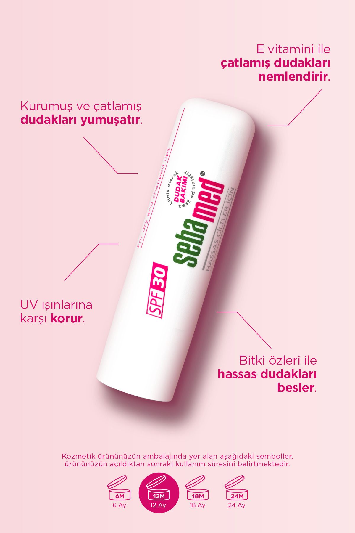 لب های خشک، ترک خورده و حساس - بالم لب مرطوب کننده شدید - کرم مراقبت از لب 30 SPF 4.8 گرم Sebamed