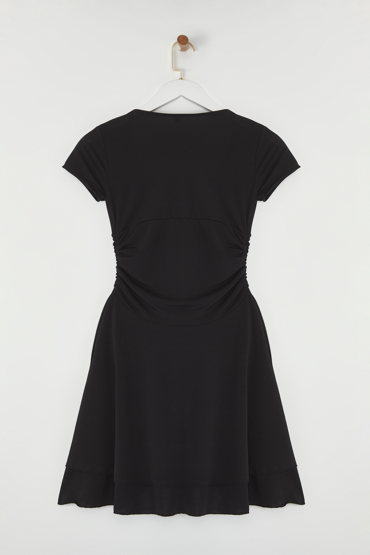Trendyol Collection-Schwarzes, gerades Mini-Strickkleid mit Kordelzug/Drapierung TWOSS25EL00532 2