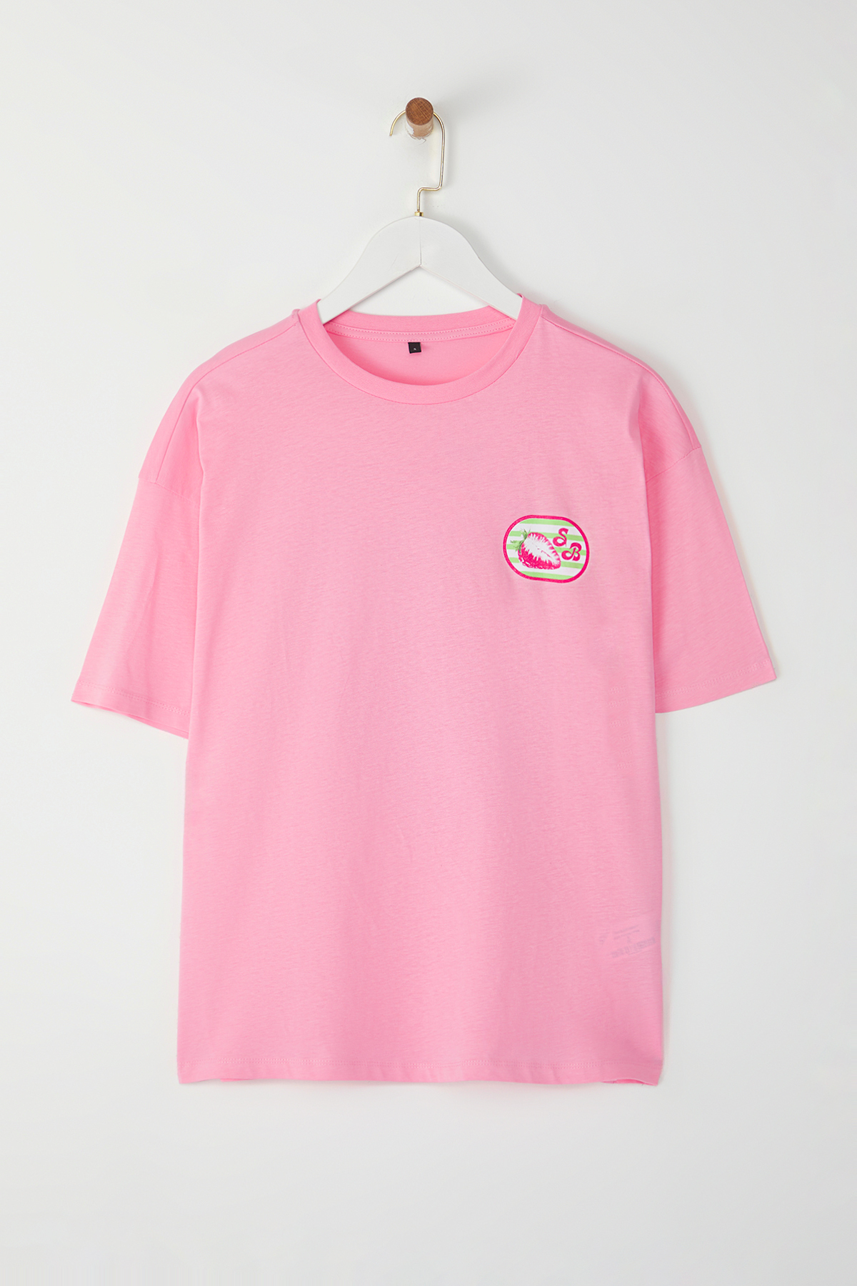 Trendyolmilla  Açık Pembe %100 Pamuk Oversize/Geniş Kalıp Ön Arka Baskılı Örme T-Shirt TWOSS25TS00077 - Görsel 6