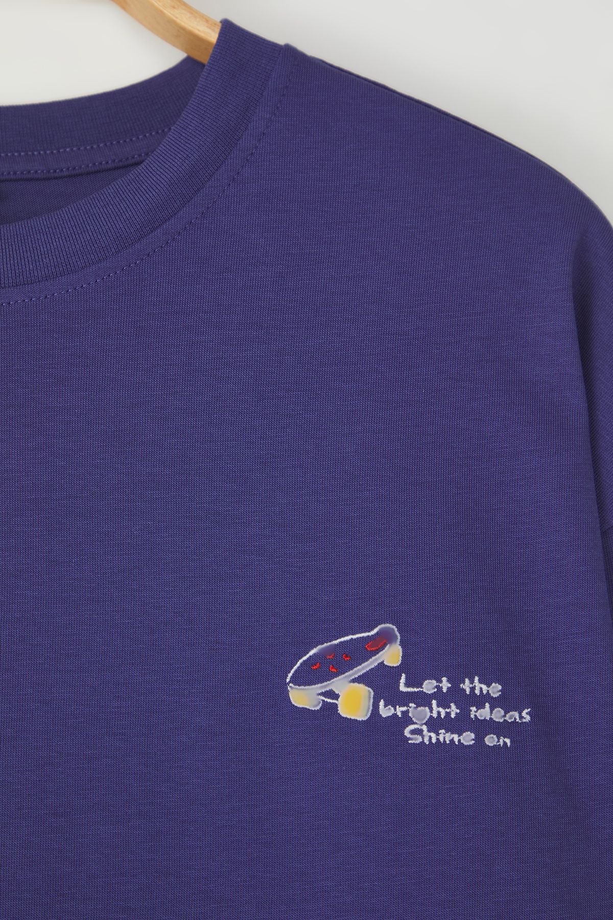 Trendyol Collection-Purple Minimal Embroidery Oversize Cotton T-Shirt - Tmnss25Ts00160 2