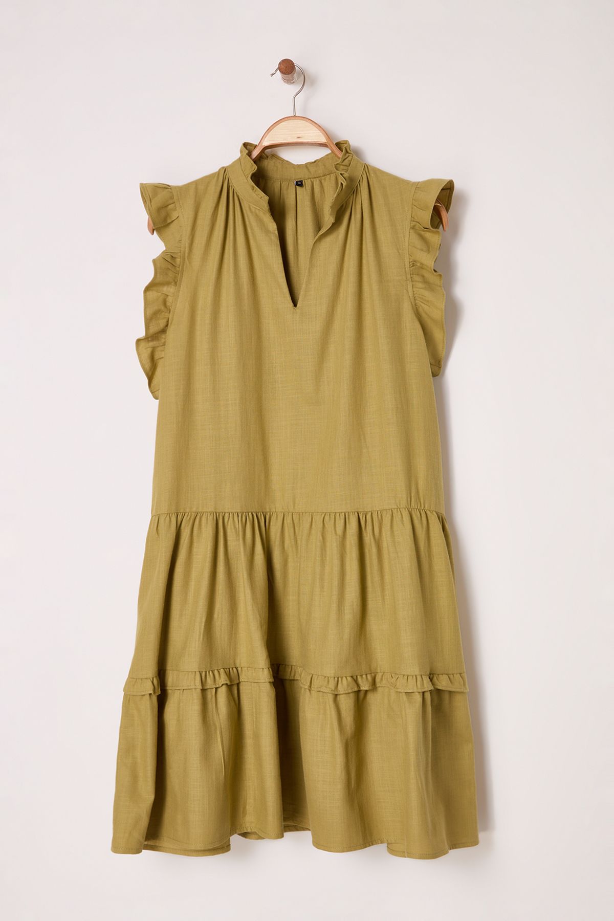 Trendyol Curve-Khaki*001 Linen-Look Woven Plus Size Dress 5