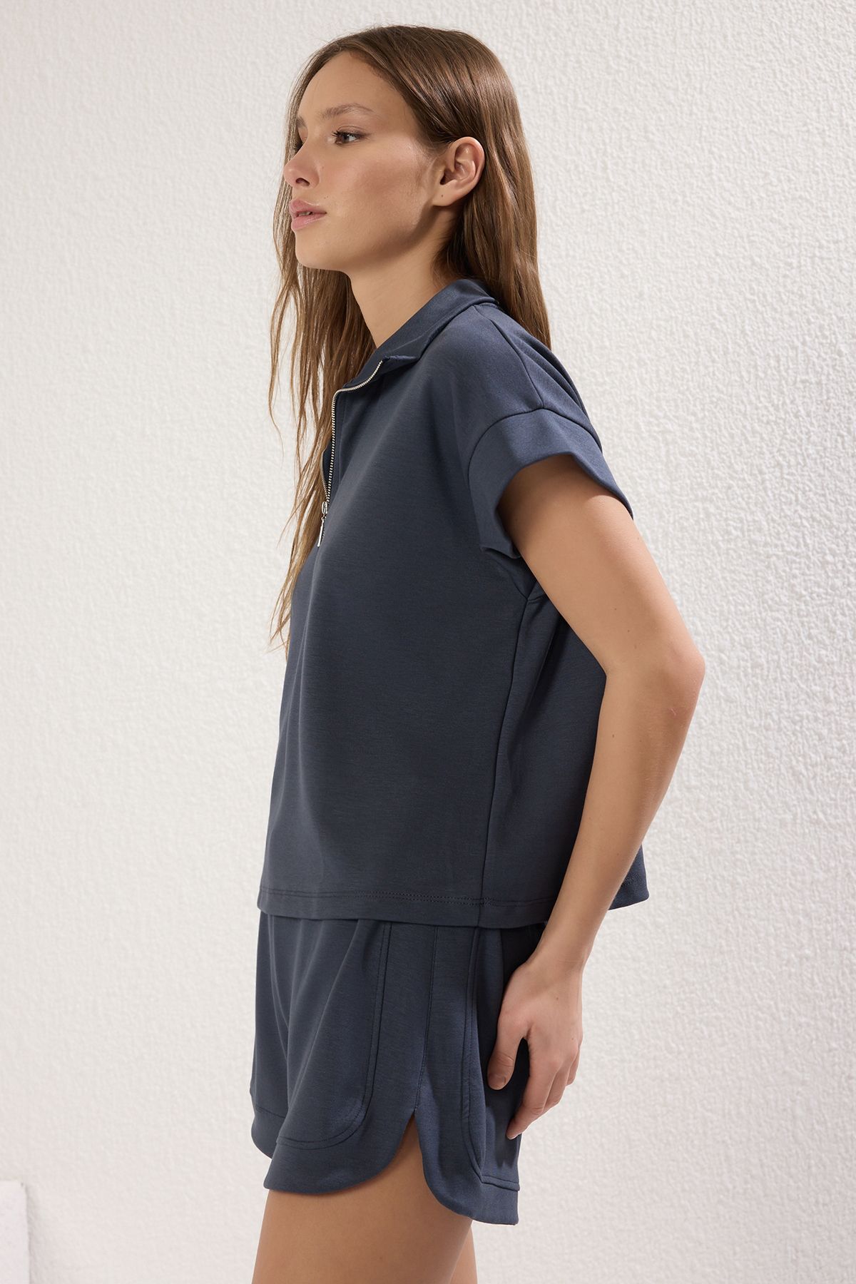 Trendyol Collection-Anthracite Soft Texture Regular/Normal Fit Zip-Up Collar Flexible Knitted Bottom-To-Top Suit Twoss25Au00056 2