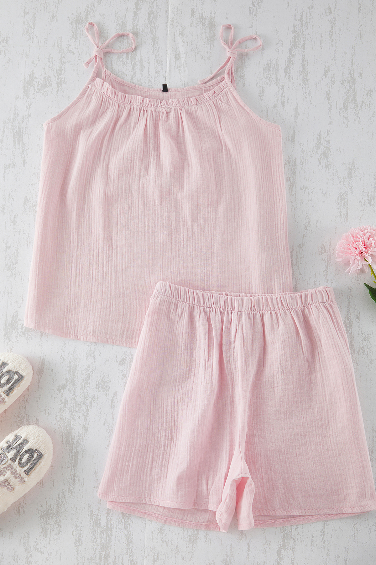 Trendyol Curve-Pink Straps Laced Muslin Woven Pajamas Set Tbbss25Ai00051 8