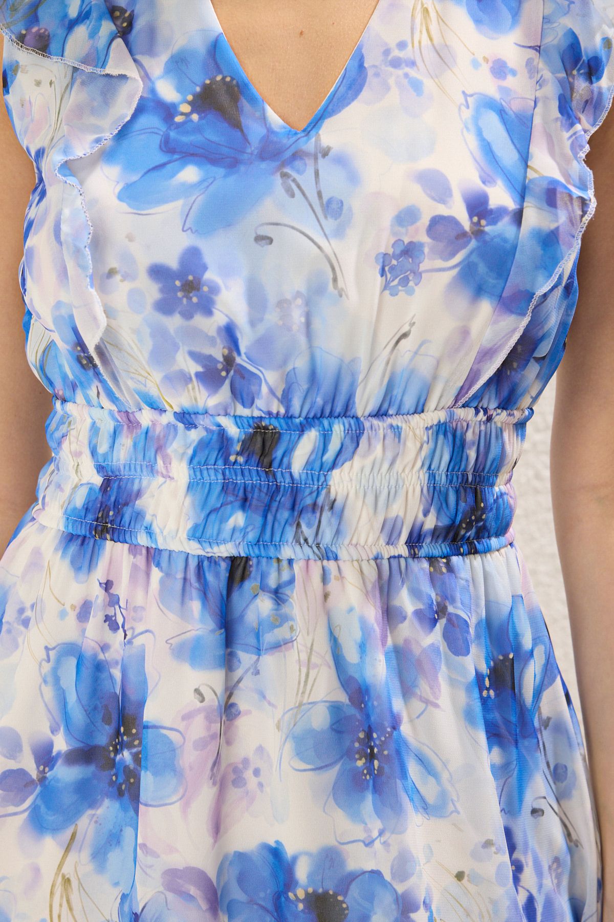 Trendyol Collection-Rochie țesută mini cu flori albastre TWOSS25EL00423 3