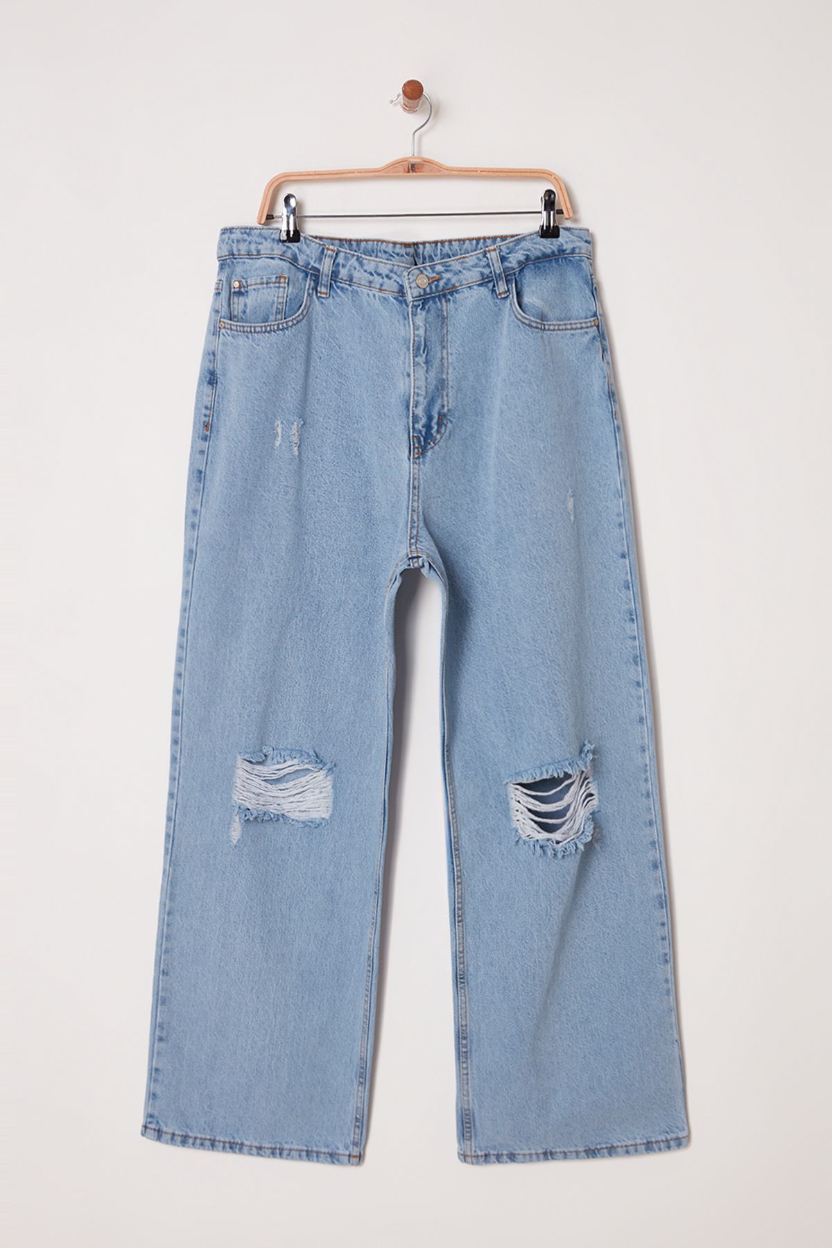 Trendyol Curve-Ice Blue High Waist Destroyed Wide Leg Large Size Wide Leg Jeans Tbbss22Je00006 5