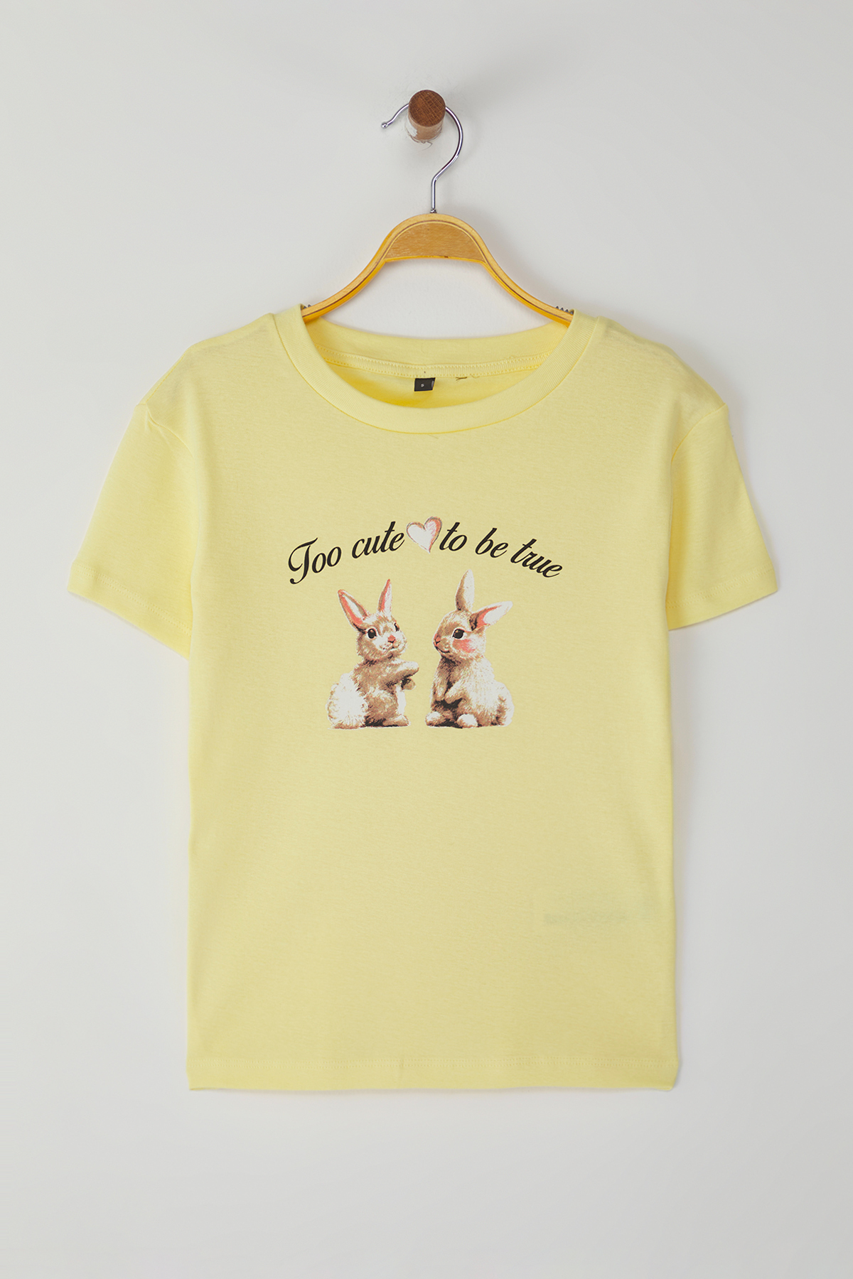 Trendyolmilla  Açık Sarı Tavşan Baskılı Fitted/Vücuda Oturan Örme T-Shirt TWOSS25TS00095 - Görsel 5