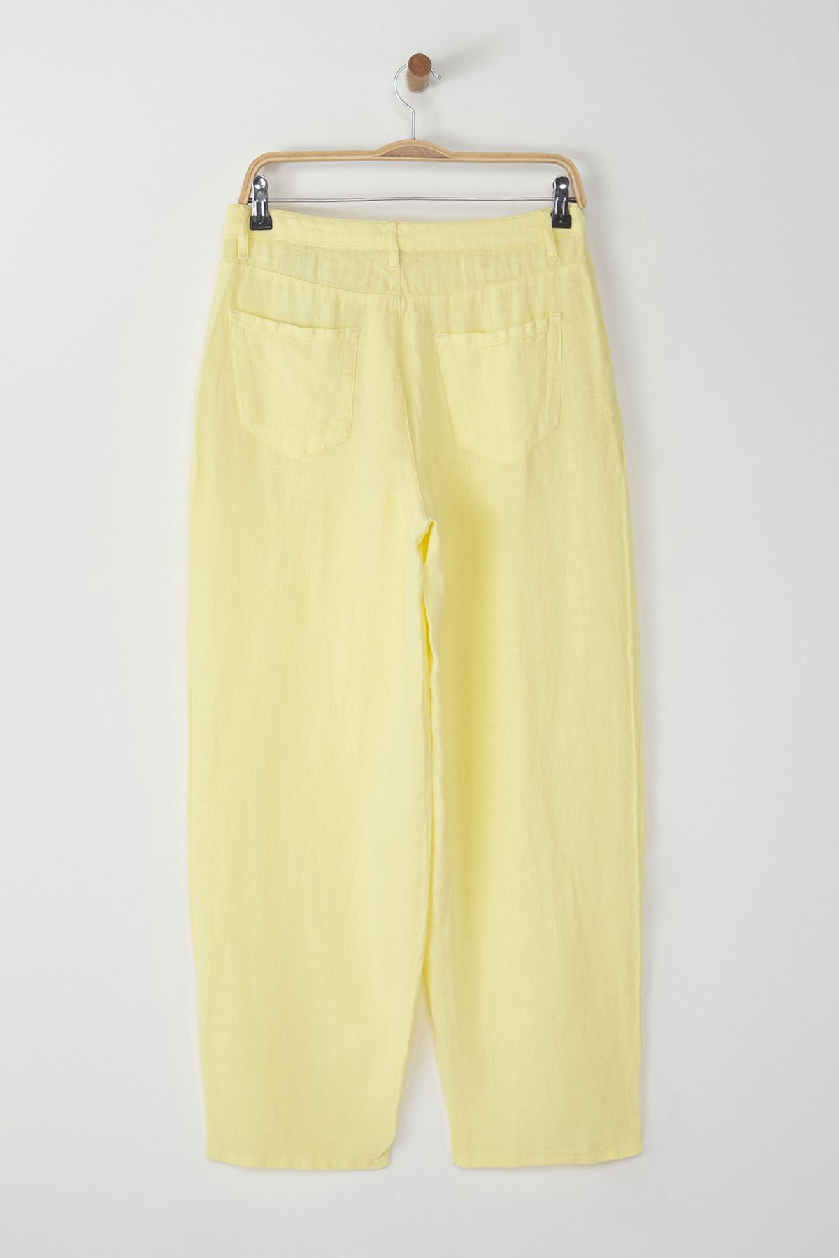 Trendyol Collection-Брюки з високою талією жовті 100 льон з бочками TWOSS24JE00243 6