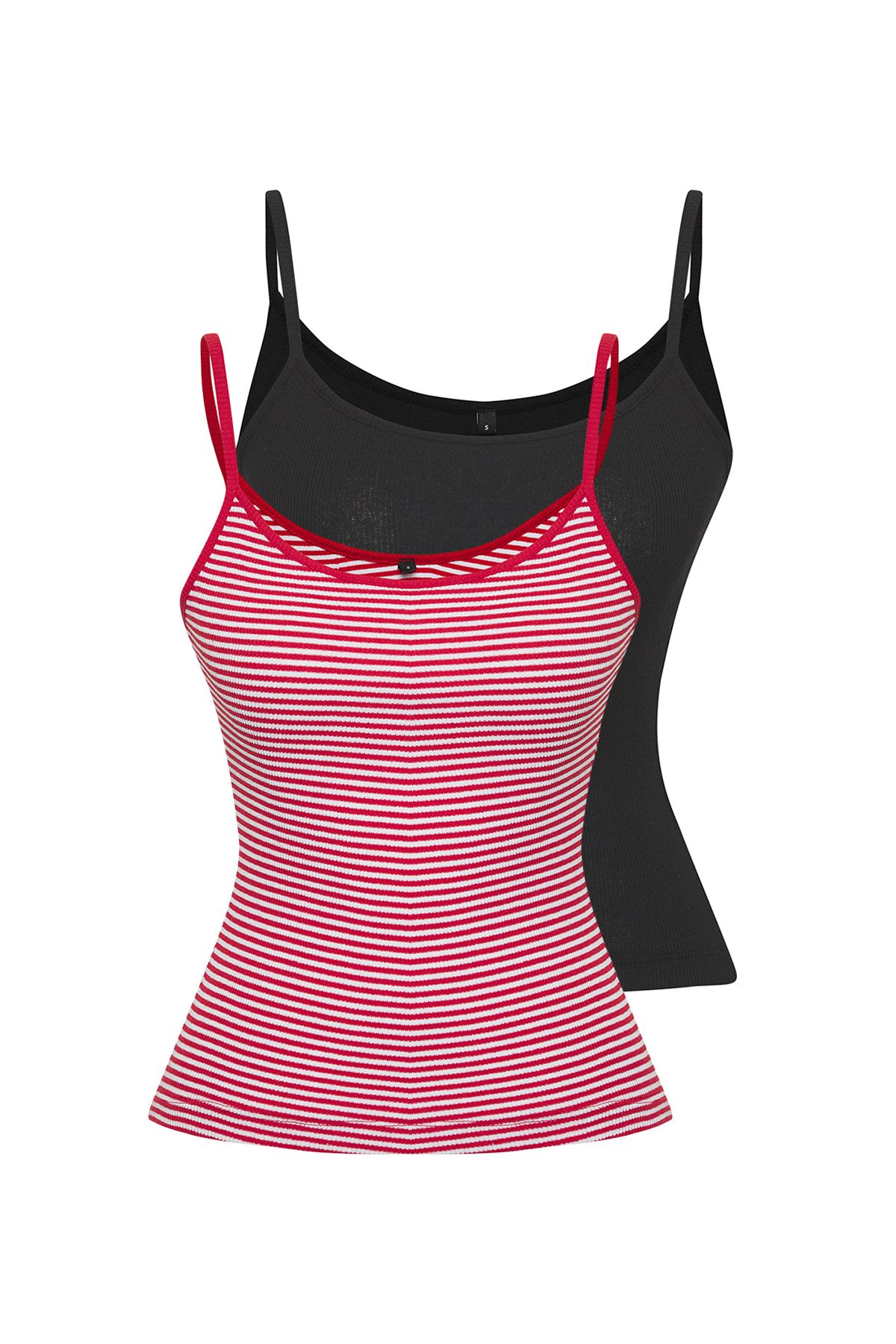 Trendyol Collection-Schwarz-Rot gestreifter, flexibler, gerippter Unterhemd – 2er-Pack mit Trägern TWOSS25AL00027 8