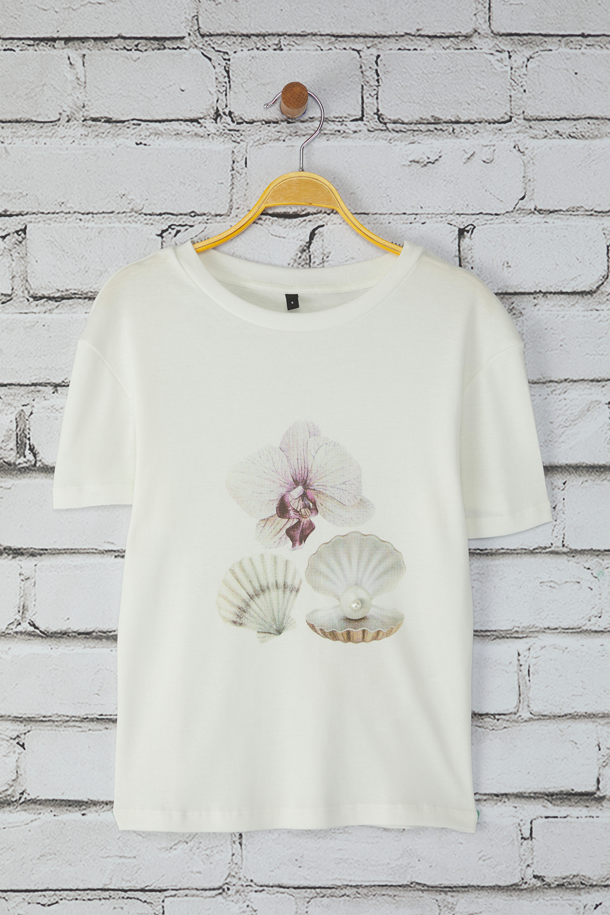 Trendyolmilla  Ekru Baskılı Fitted/Vücuda Oturan Örme T-shirt TWOSS25TS00108 - Görsel 5