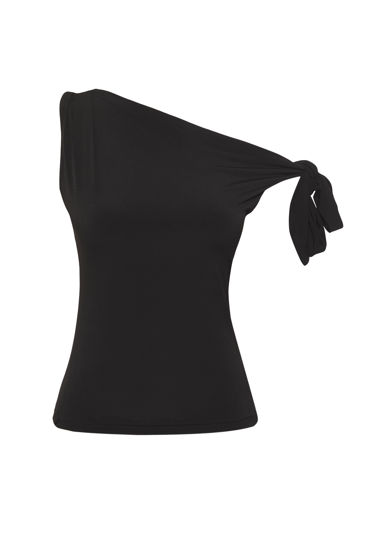 Trendyolmilla  Siyah Asimetrik Yaka Bağlama Detaylı Esnek Örme Bluz TWOSS25BZ00400 - Görsel 4