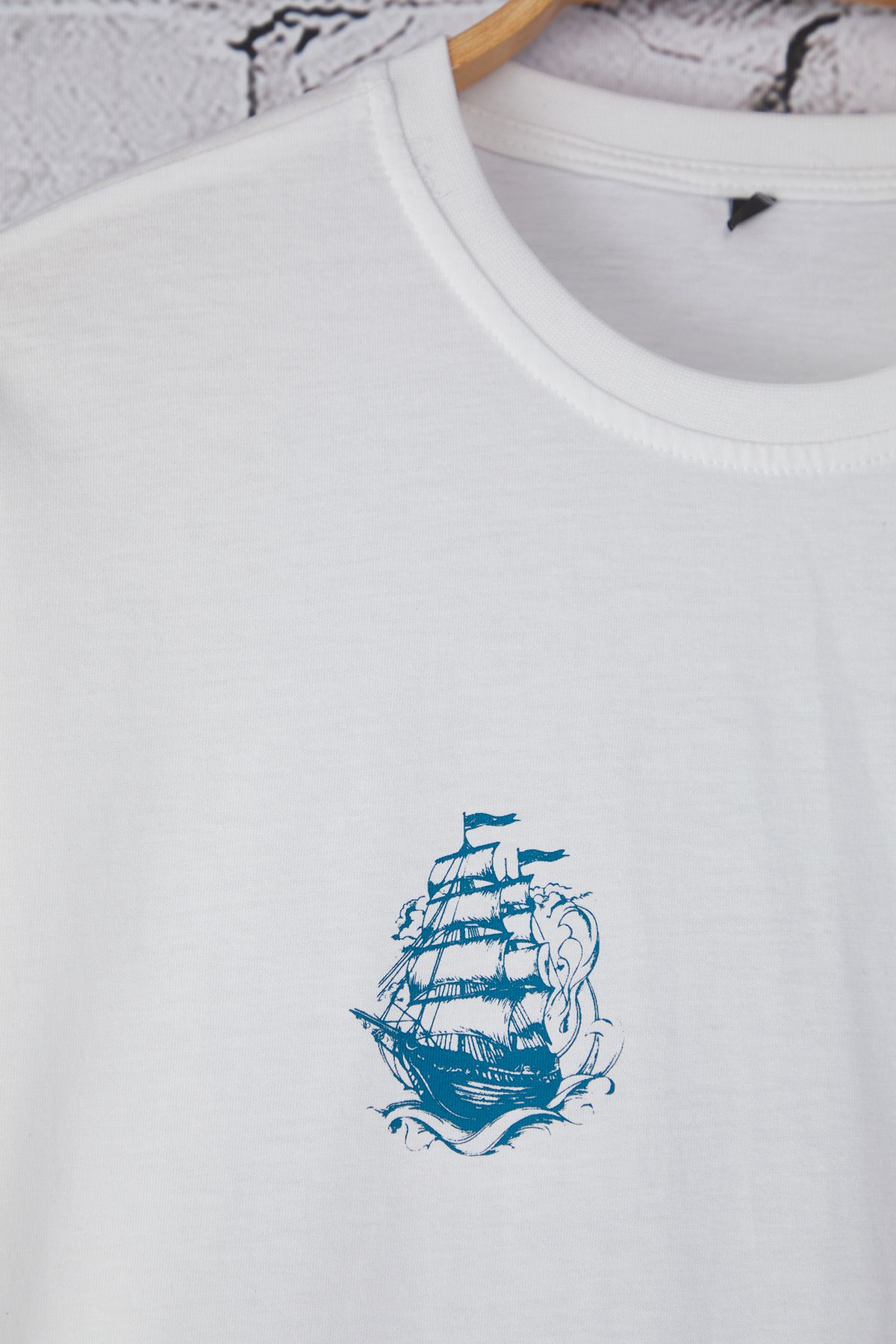 Trendyol Collection-White Oversize/Wide Cut Ship Back Printed 100% Cotton T-Shirt 3