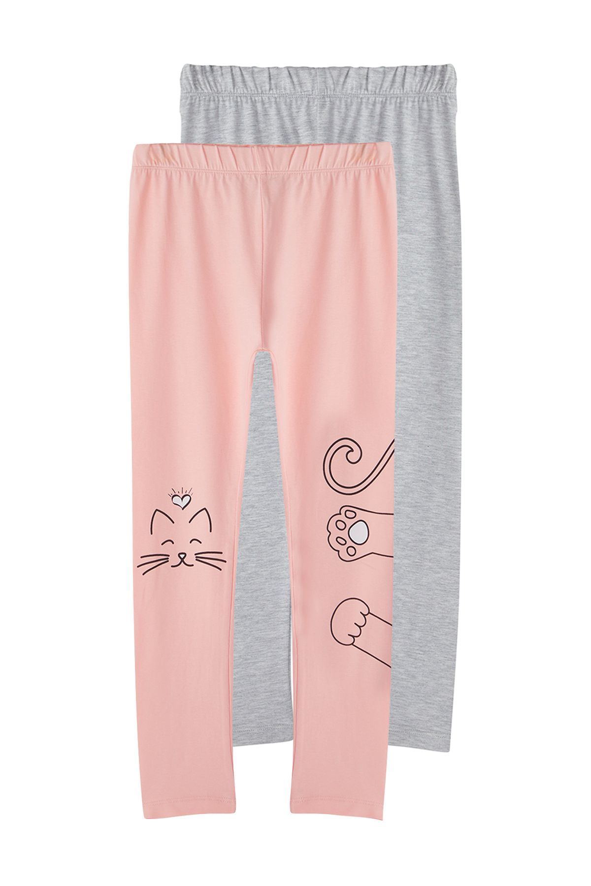 TRENDYOLKIDS Jasnoszaro-różowe Gładkie Dzianinowe Legginsy Tkdss25ta00003 Kobieta - 8-9 lat