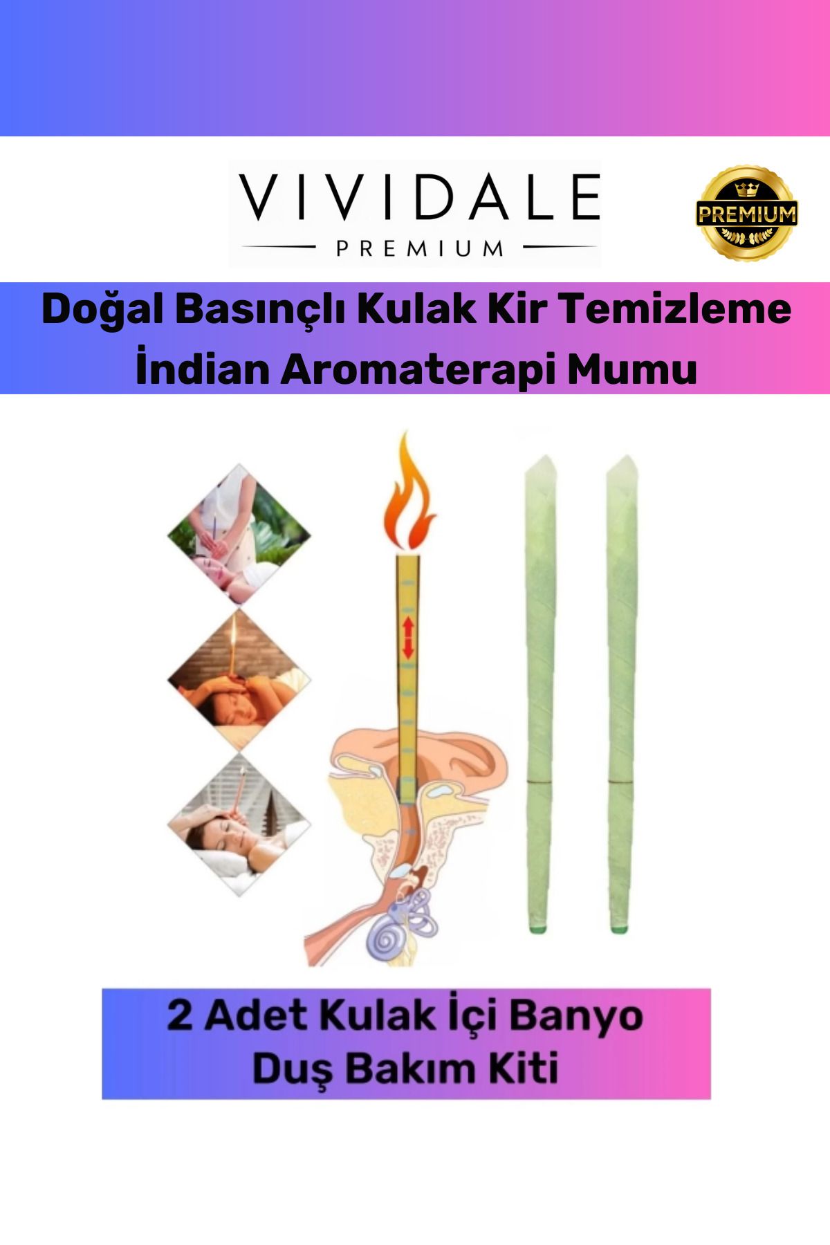 Vividale Özel Üretim Indian Aromaterapi Mumu Doğal Basınçlı Kulak Kir Temizleyici 2'li Set