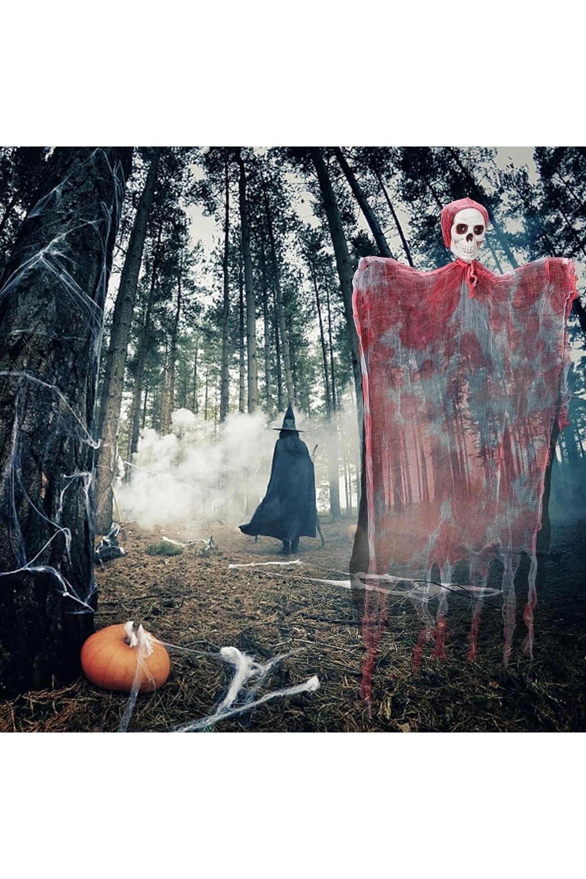 YNT İthalat-Heyf Led Lighted Laughing Sound Sensor Creepy Skull Bloody Horror Ghost Fringed Decor 90 2