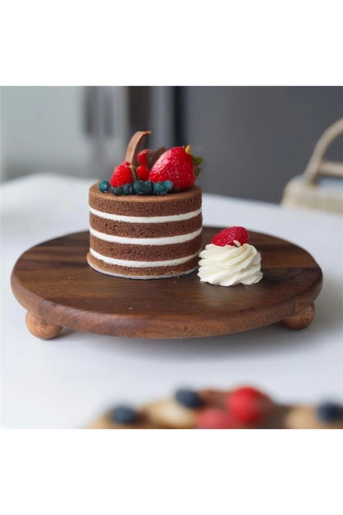 Akayev-Wooden 20 cm Standing Presentation Plate - Cake Plate - Natural Presentation Plate 2