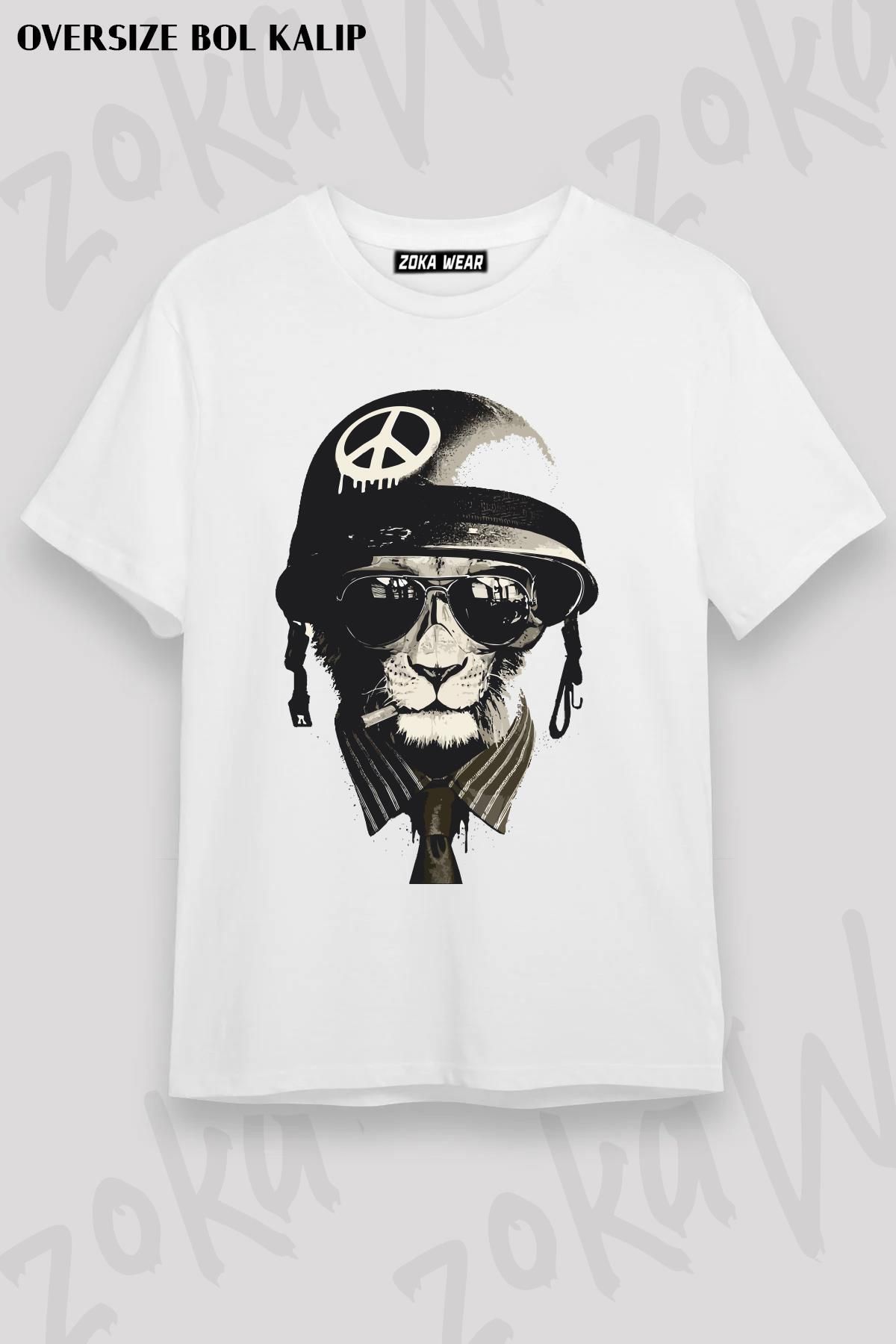 ZOKAWEAR Unisex Oversize Kalıp Motorcu Kasklı Tasarım Baskılı Tshirt