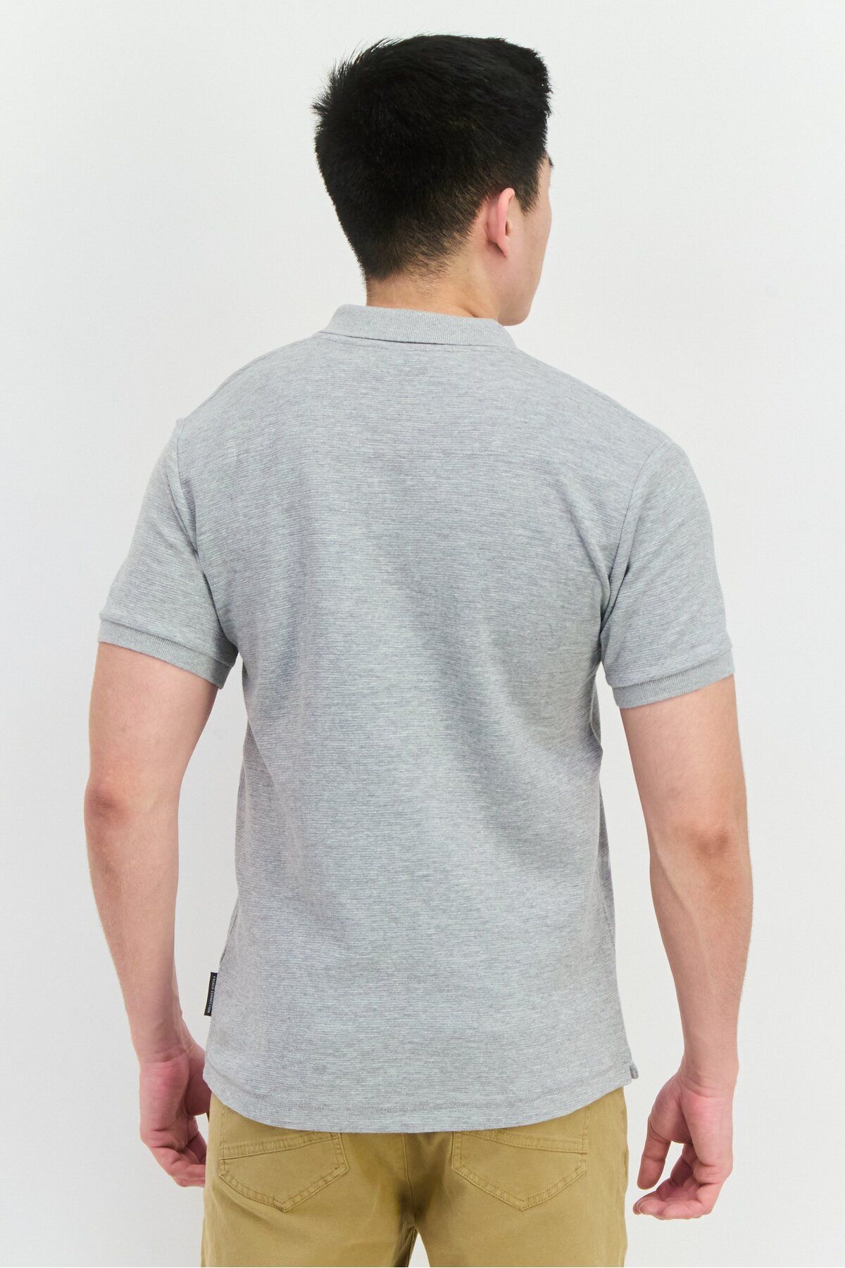 French Connection-Men Regular Fit Brand Logo Short Sleeves Polo Shirt, Light Grey Mel 3