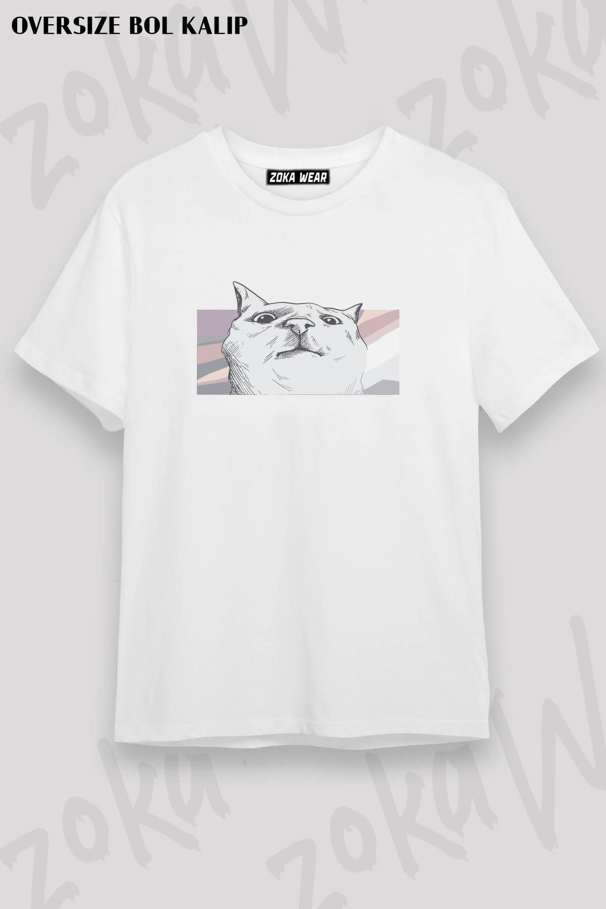 ZOKAWEAR Tricou Unisex Oversize Cu Imprimeu Funny Cat Design Unisex - XS