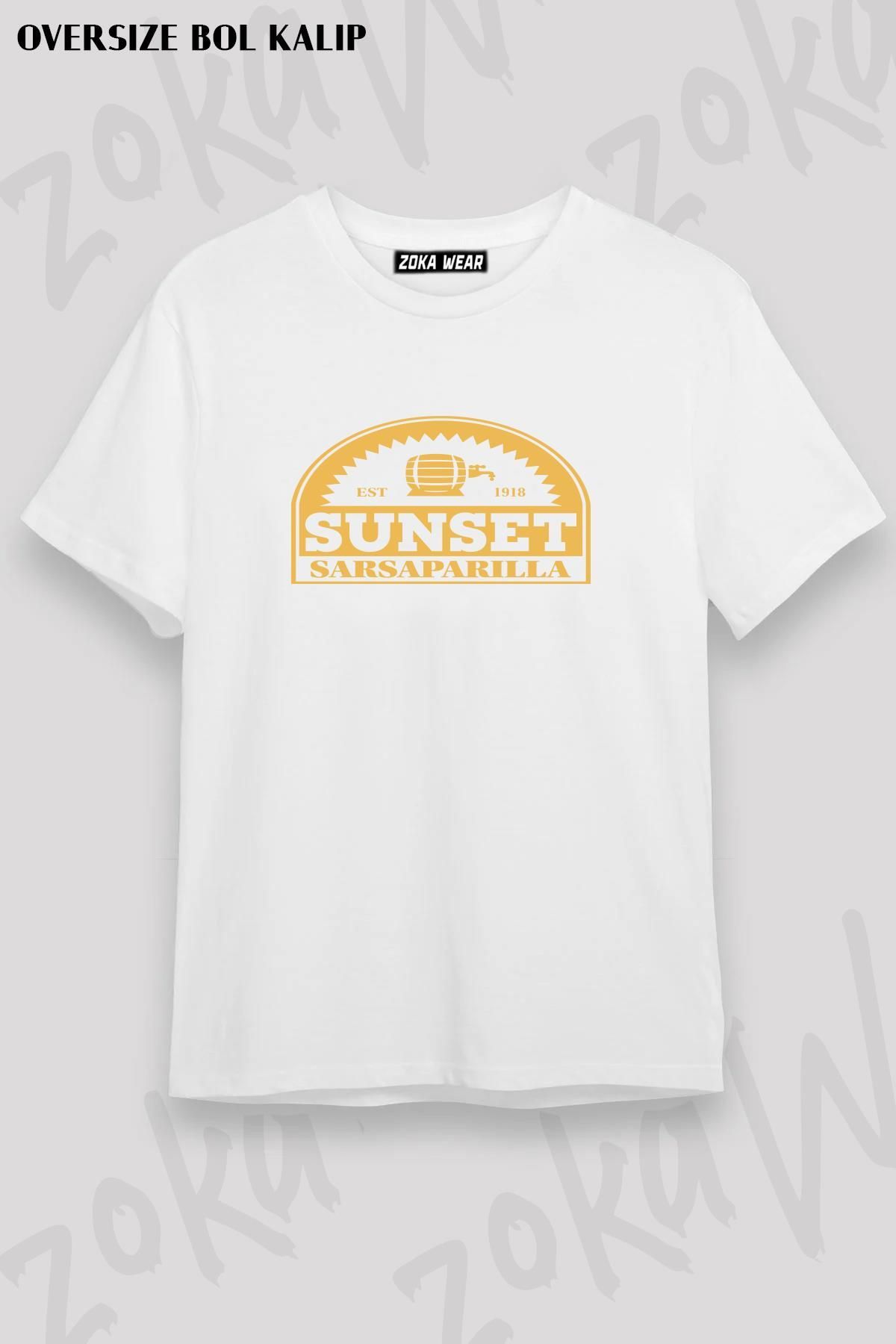 ZOKAWEAR-Unisex Oversize Fit Sunset Sarsaparilla Design Printed Tshirt 1