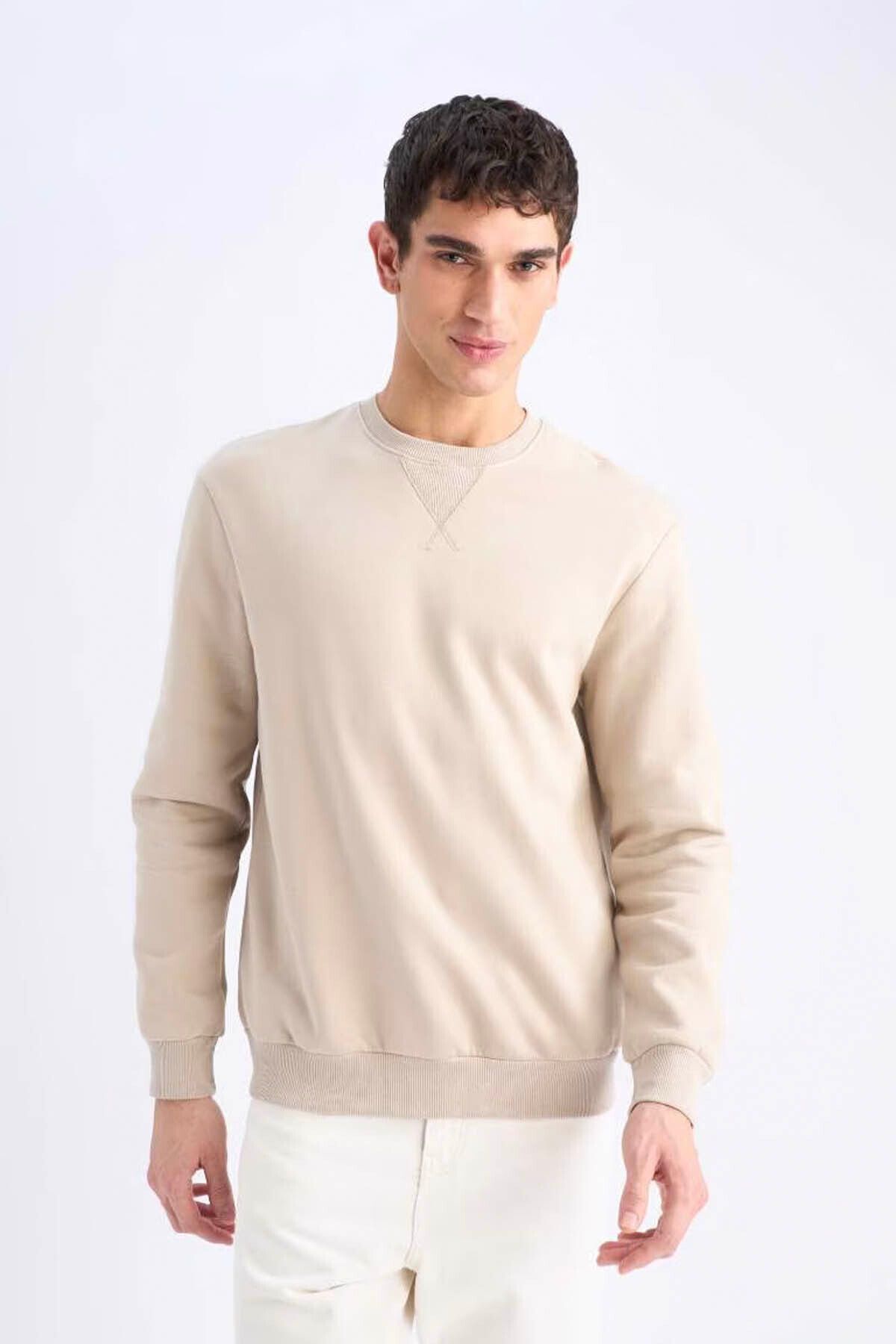 DeFacto-Regular Fit Crew Neck Basic Plain Thick Sweatshirt T3777Az25Sp 3