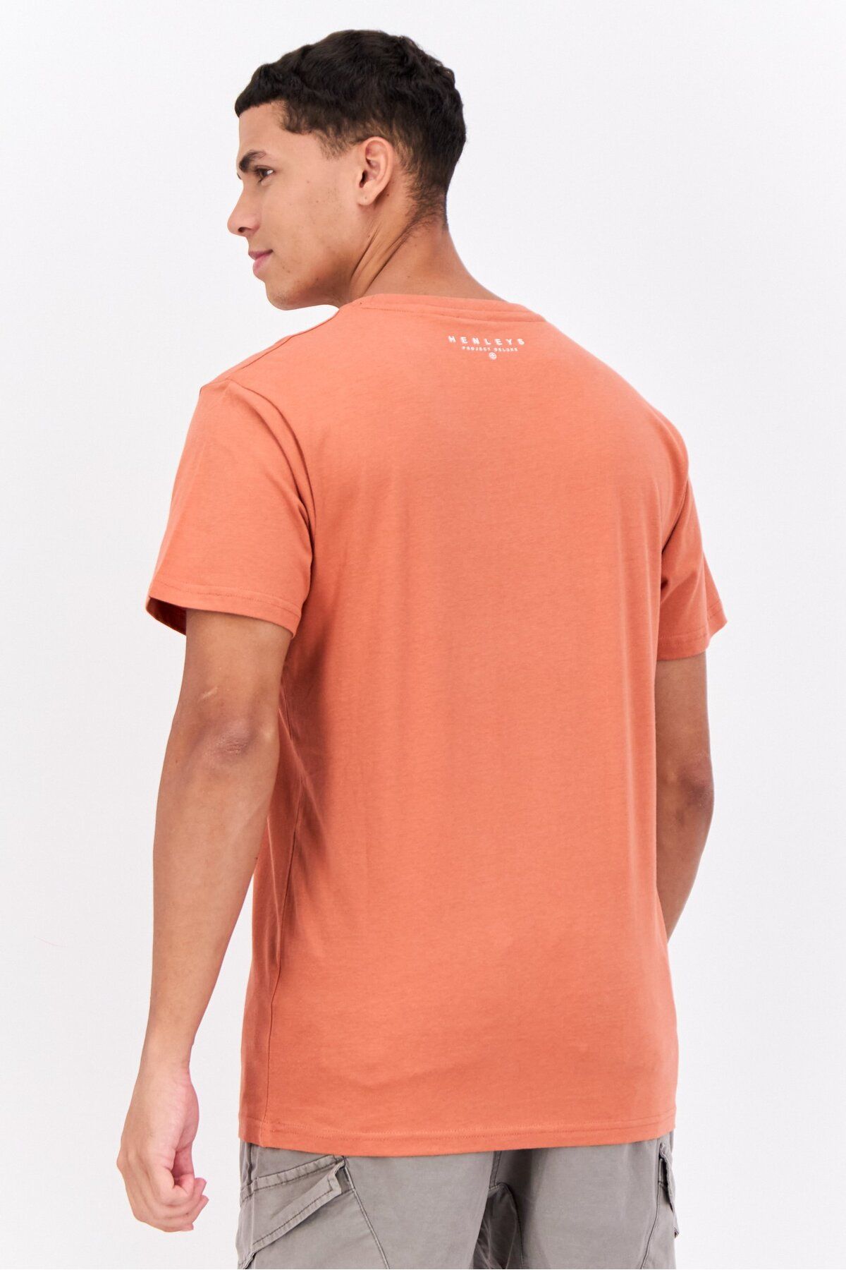 Henleys-Men Crew Neck Short Sleeves Brand Logo T-shirt, Coral 3
