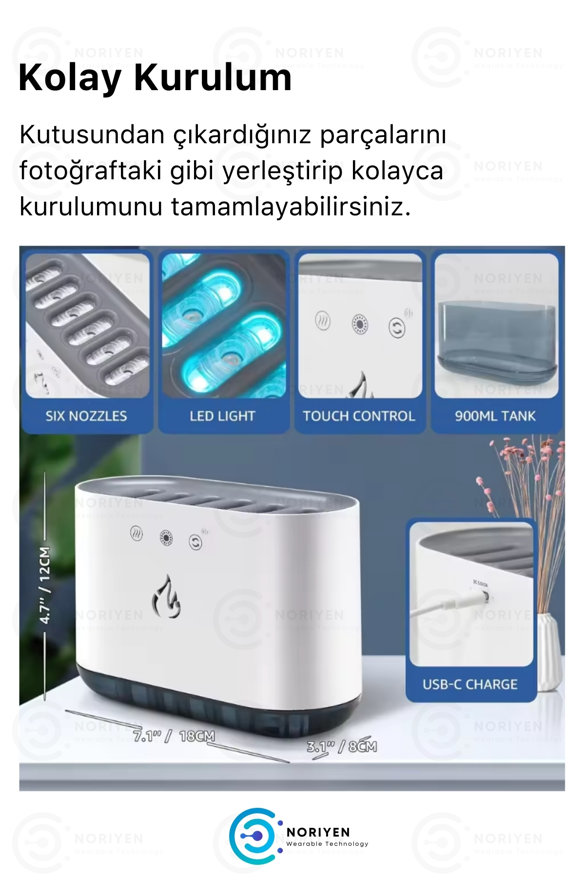 Sese Duyarlı Büyük 900 ML Ultrasonik Hava Nemlendirici 6 RGB Gece Işığı Buhar Makinesi Aroma Difüzör