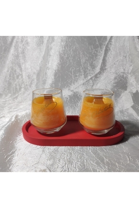 Anka Handmade Seramik Tabanlı Atatürk Imzalı Ikili Cam Bardak Sarı Mum Dekora...