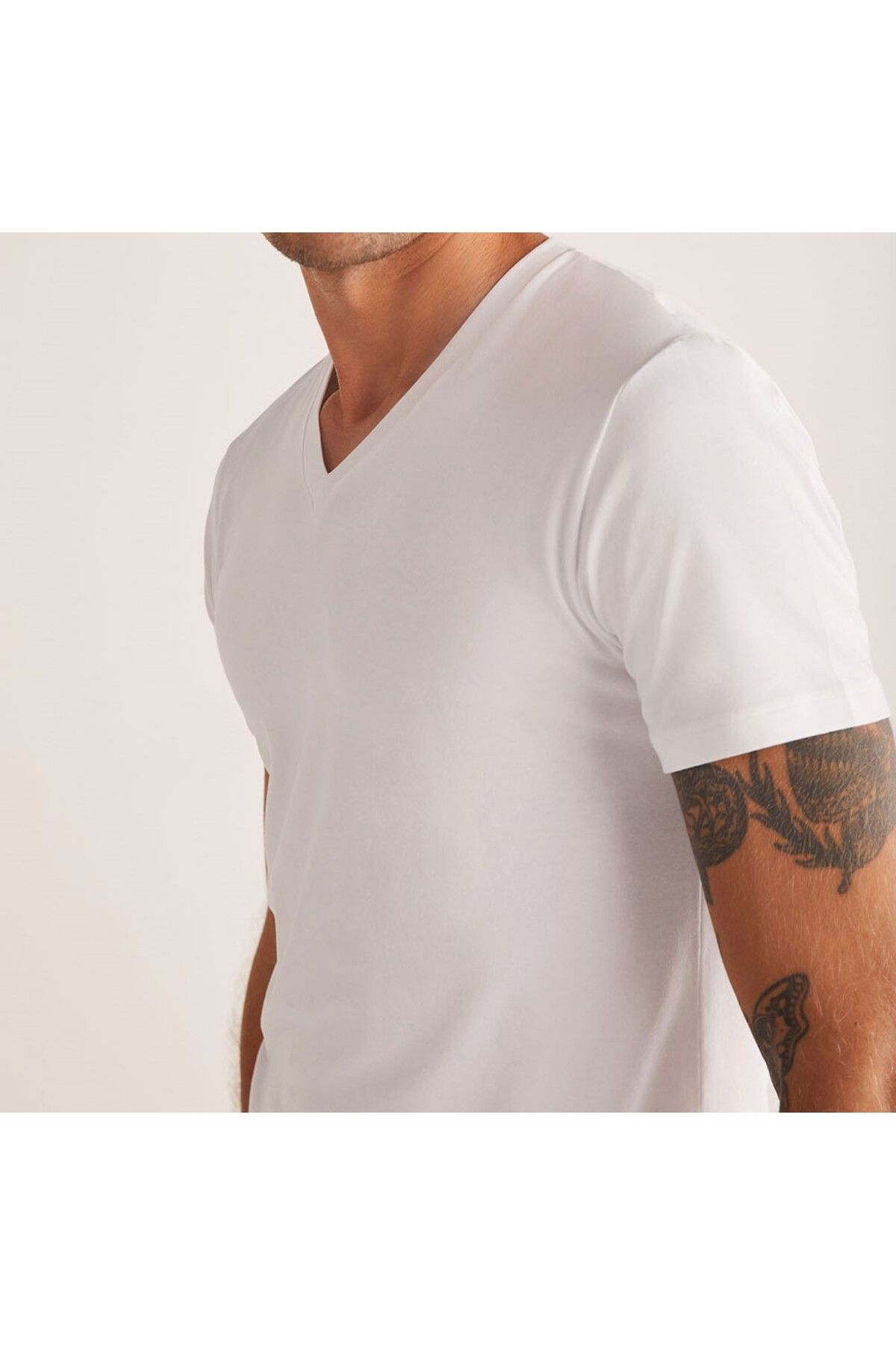 Kom-White V-Neck 2-Piece T-Shirt - Men's Modal Cotton Qk.0Ak.N0Ot.K2.M 3