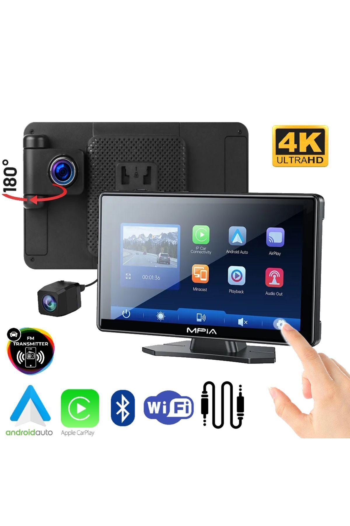 TEKZONE MPIA M88D Araç İçi Kamera Android Uyumlu Auto Car Play Arka Geri Görüş Kamera 7" 4K
