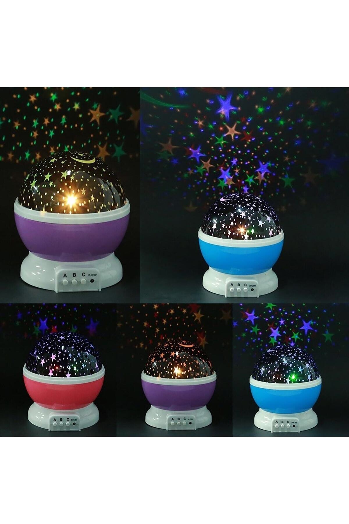 Janva Renkli Ay Yıldız Tavan Yansıtma Pilli Led Gece Lambası Gökyüzü Projeksiyonlu Dönen Küre- fotoğrafı 2 (önizleme)